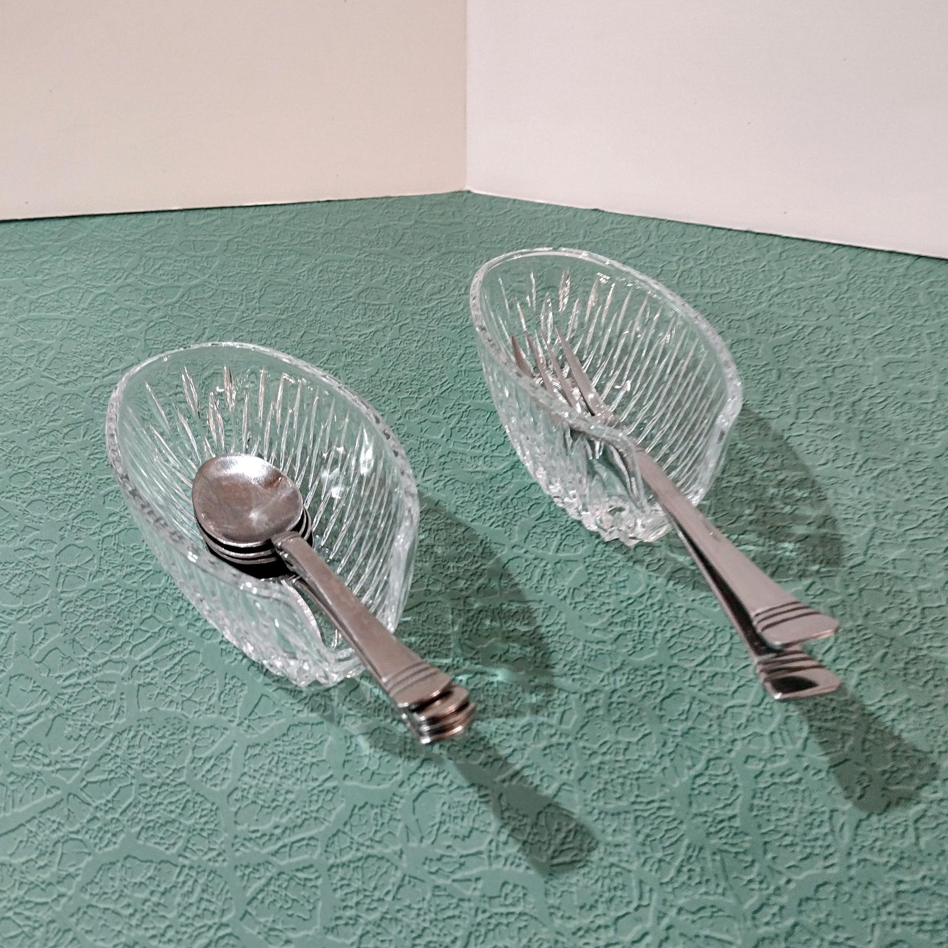 Vintage Princess House Royal Highlights Crystal Silverware Holders, Set of Two, Buffet Silverware Serving