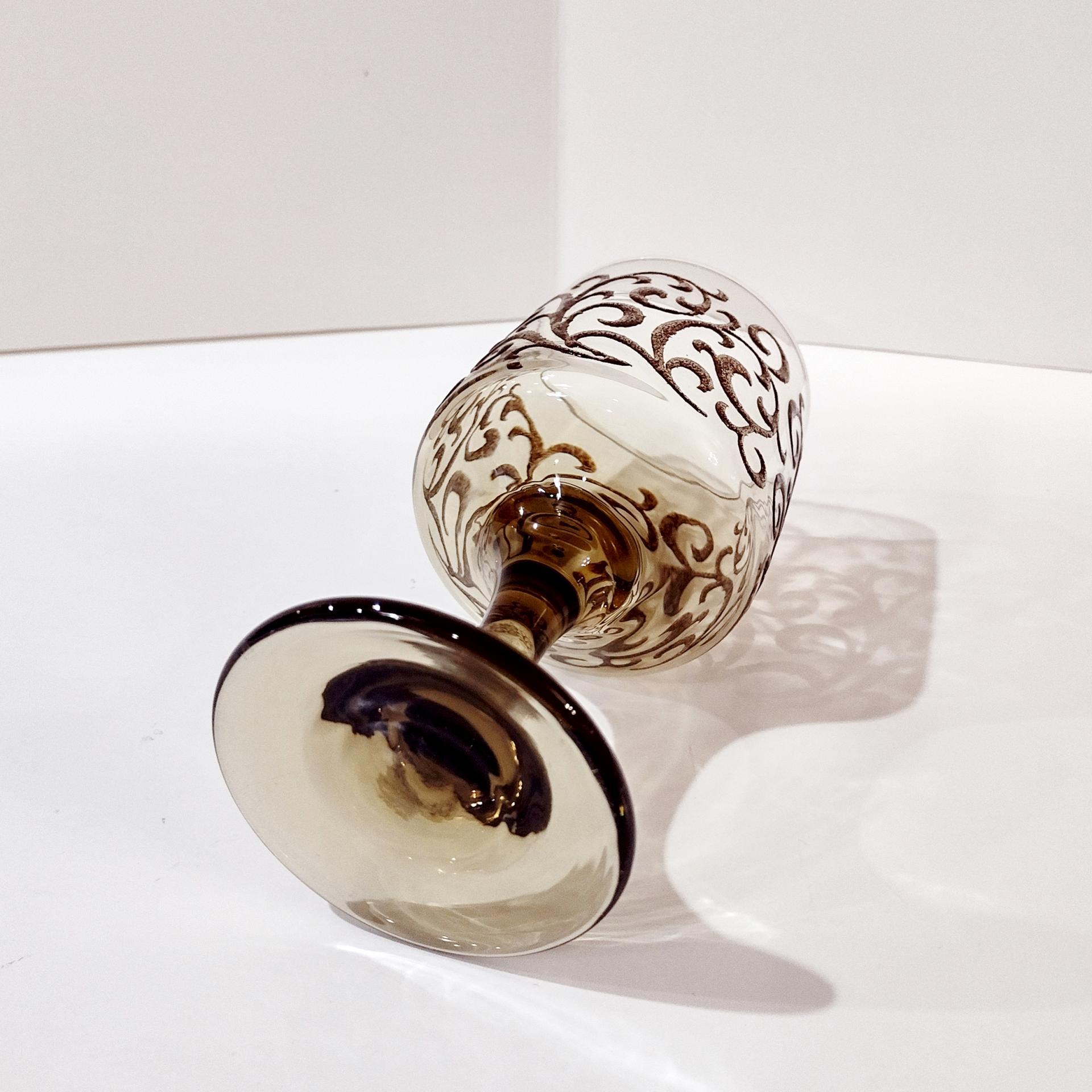 Vintage Libbey Prado Tawny Brown Scroll Wine Glasses, Set of Four