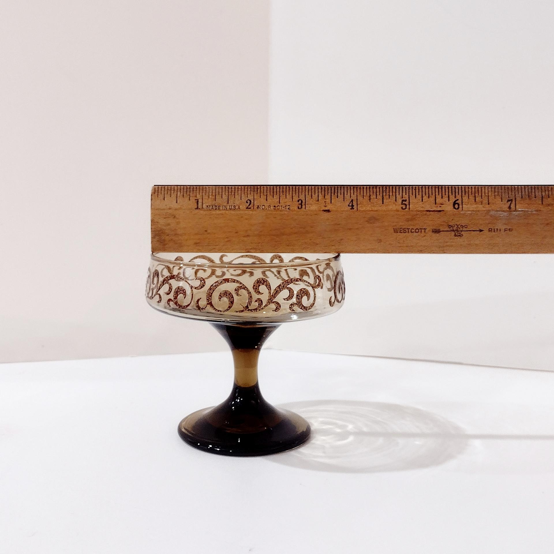 Vintage Libbey Prado Tawny Brown Scroll Champagne Sherbet Glasses, Set of Six, 1970's Glassware, Footed Dessert Cups
