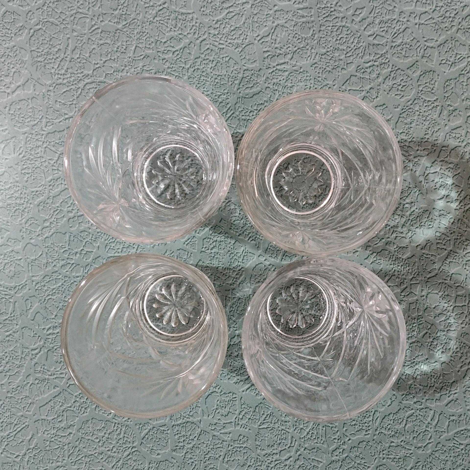 Vintage Anchor Hocking Prescut Clear 8 Ounce Flat Tumblers, Set of 4, Flared Oatmeal Drinking Glasses