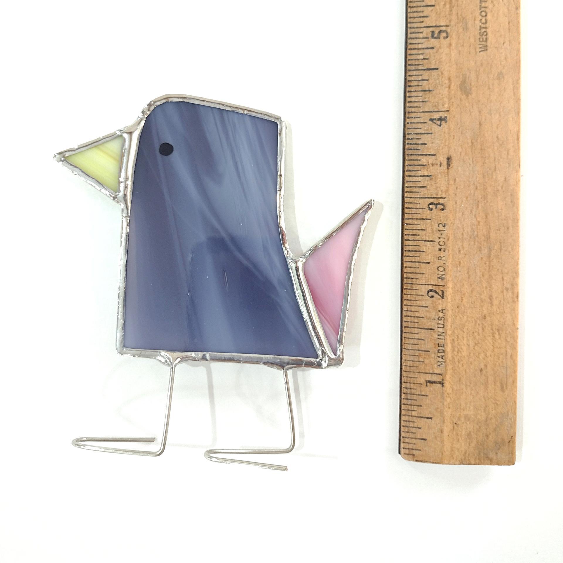 Stained Glass Standing Bird, Funky Glass Bird, Purple and Pink Bird Suncatcher, Windowsill Sitter