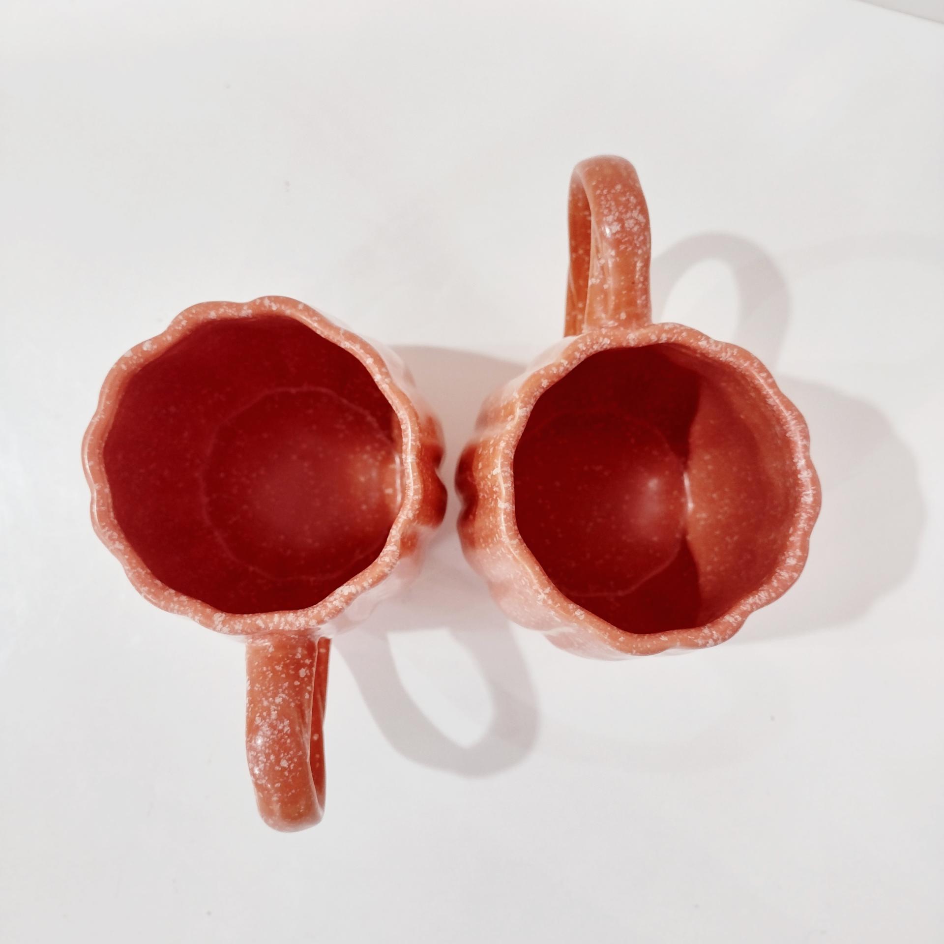 Vintage Pumpkin Gourd Shaped Ceramic Coffee Mugs, Set of Two, Potters Studio Oversized Stoneware Mugs