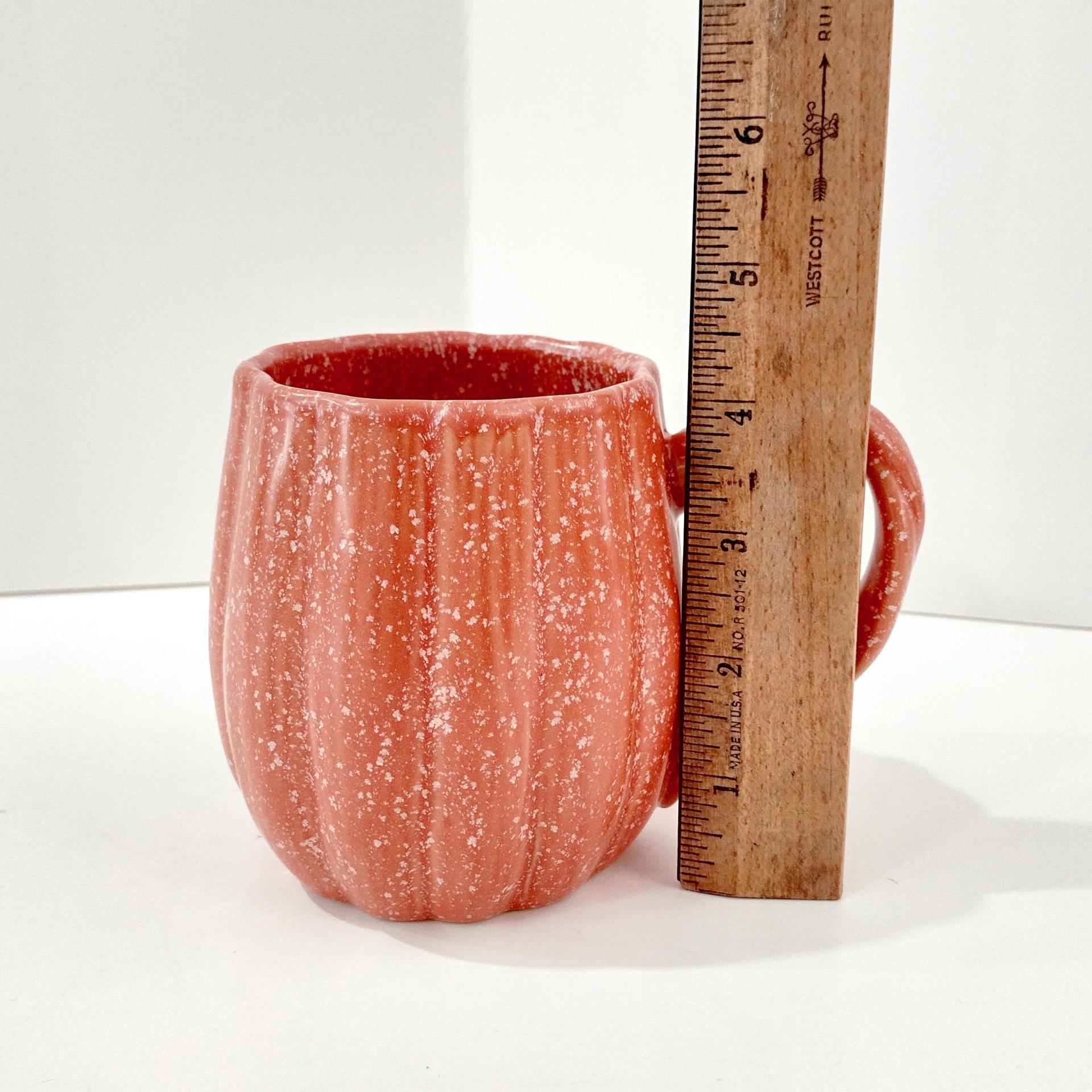 Vintage Pumpkin Gourd Shaped Ceramic Coffee Mugs, Set of Two, Potters Studio Oversized Stoneware Mugs