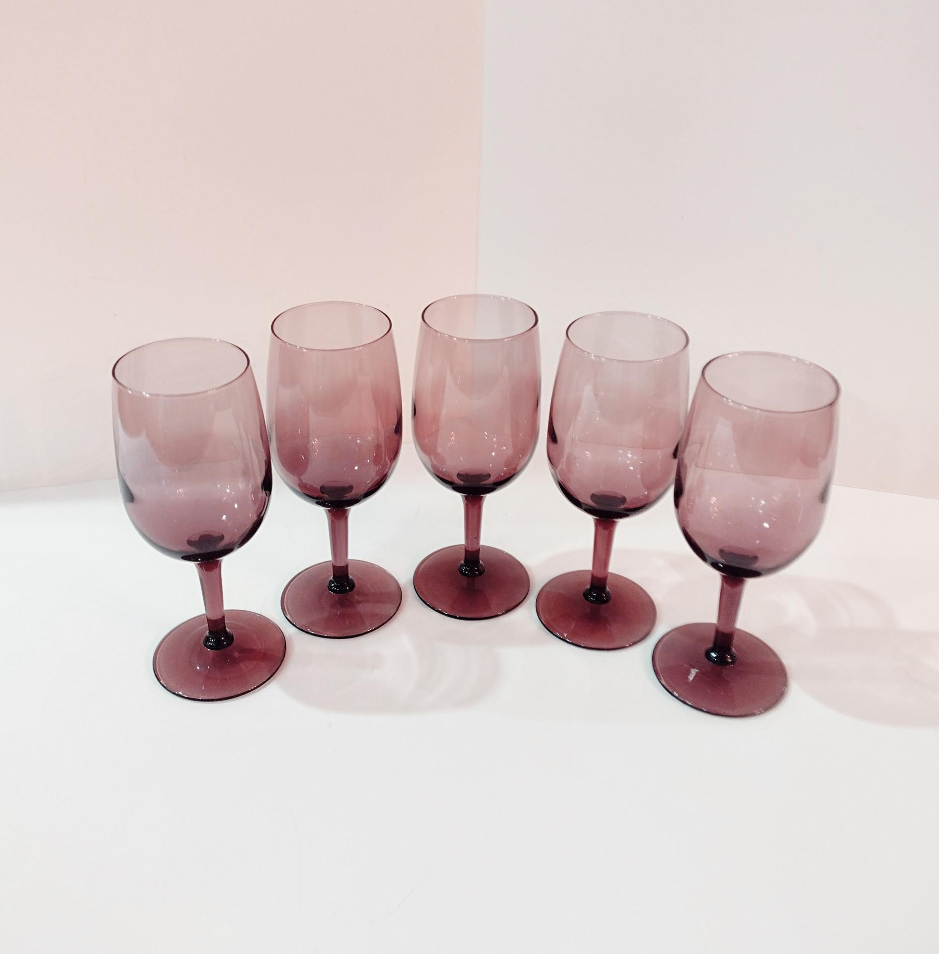 Vintage Amethyst Purple Wine Glasses, Set of 5, Vintage Barware