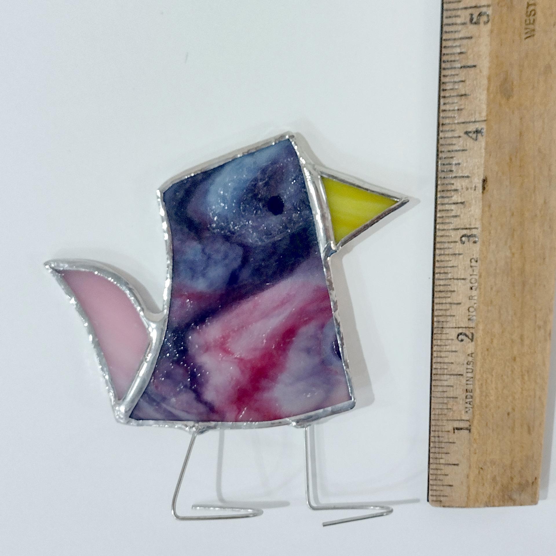 Stained Glass Standing Bird, Funky Glass Bird, Purple and Pink Bird Suncatcher, Windowsill Free Standing Bird