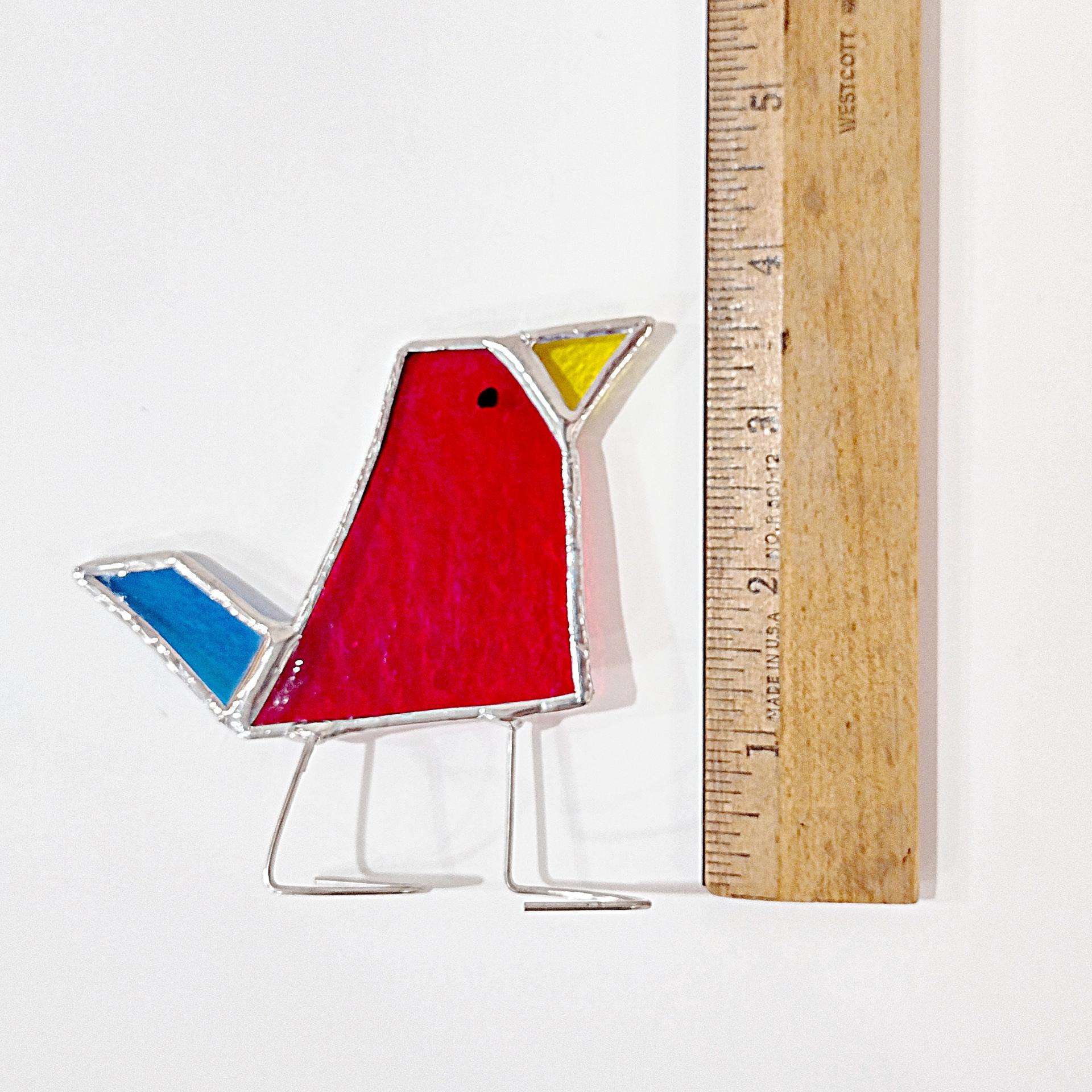 Stained Glass Standing Bird, Funky Red Cardinal Glass Bird Suncatcher, Bird Lover Gift