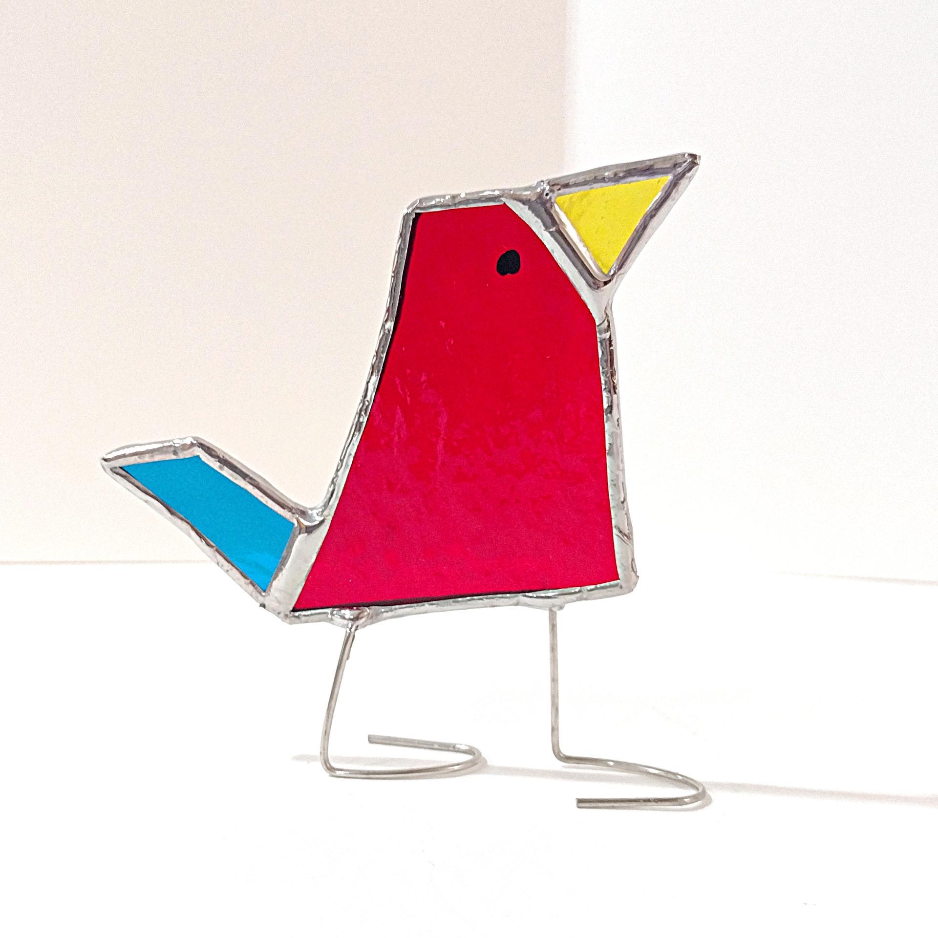 Stained Glass Standing Bird, Funky Red Cardinal Glass Bird Suncatcher, Bird Lover Gift