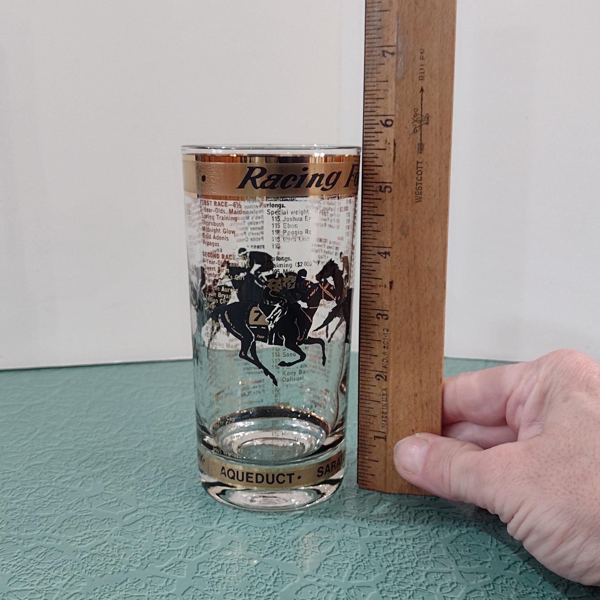 Vintage New York and New Jersey Race Track Horse Racing Form Highball Glasses, Set of 6, 
