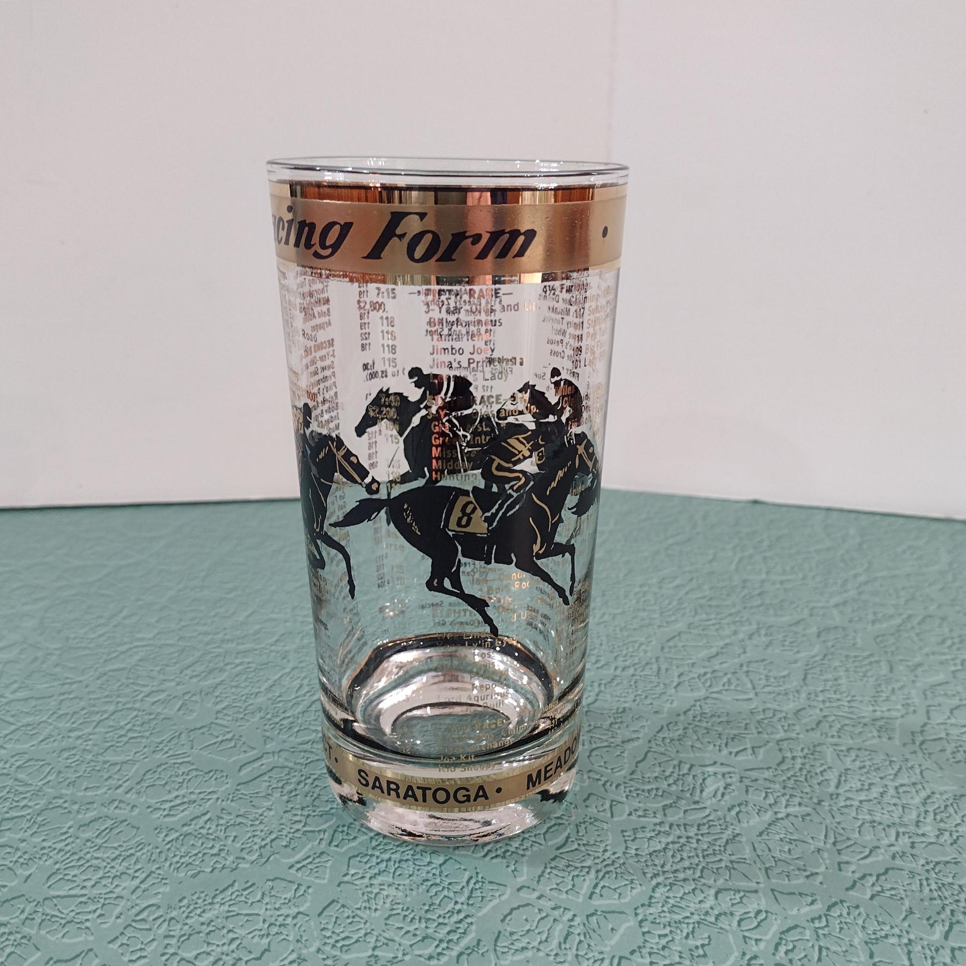 Vintage New York and New Jersey Race Track Horse Racing Form Highball Glasses, Set of 6, 
