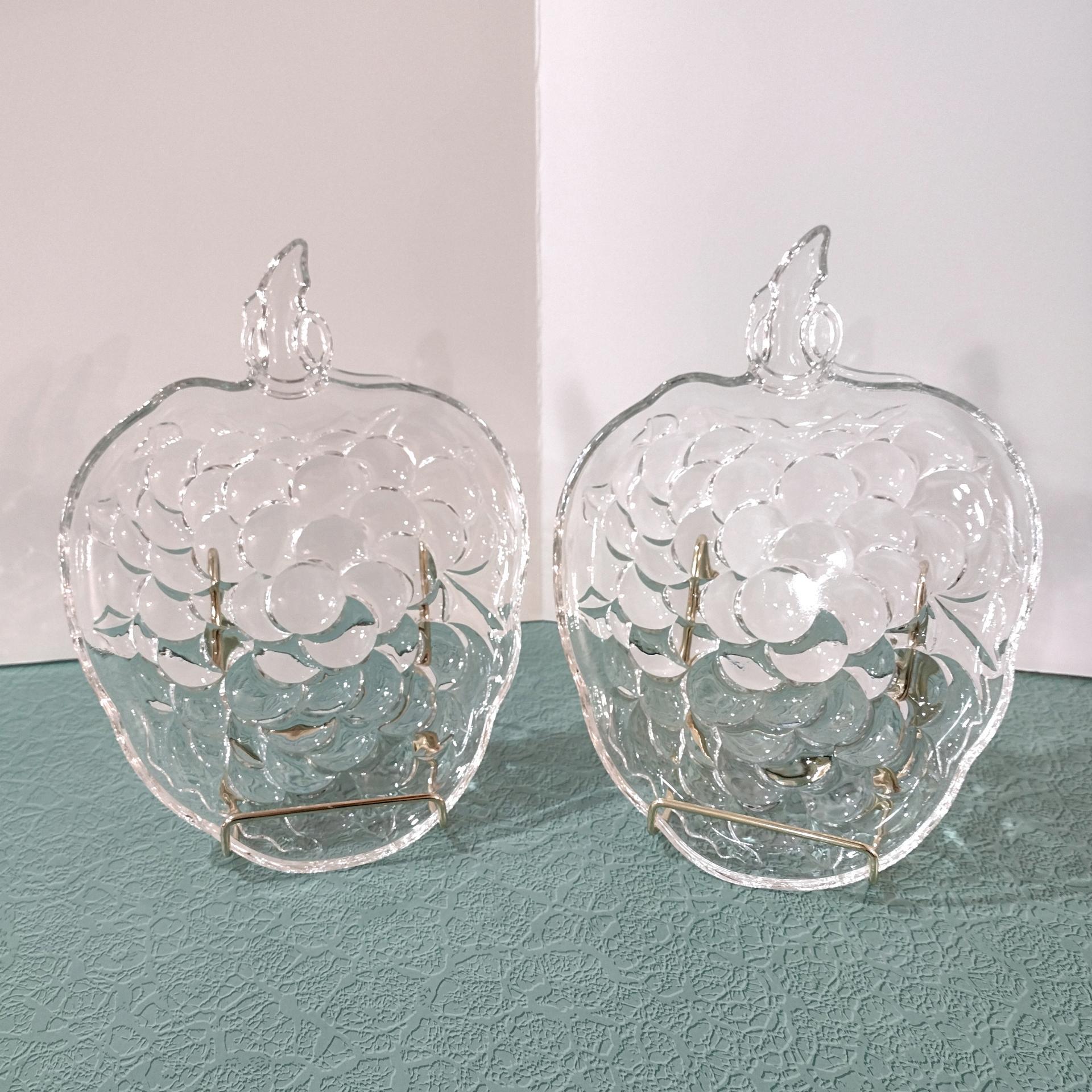Vintage Clear Bubble Glass Raspberry / Strawberry Shaped Luncheon Appetizer Salad Dessert Snack Plates, Set of Two, Multiple Sets Available