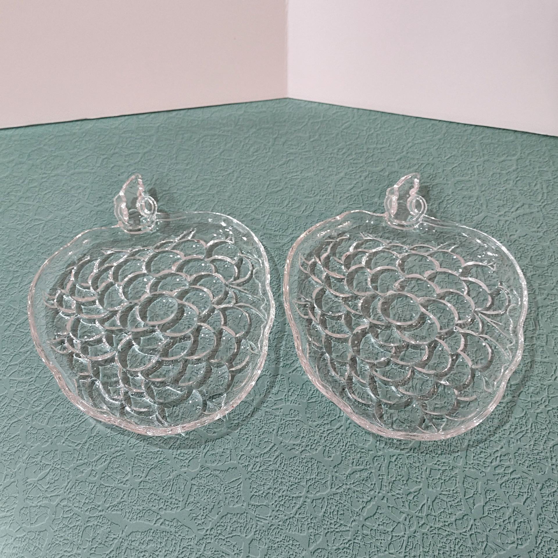 Vintage Clear Bubble Glass Raspberry / Strawberry Shaped Luncheon Appetizer Salad Dessert Snack Plates, Set of Two, Multiple Sets Available