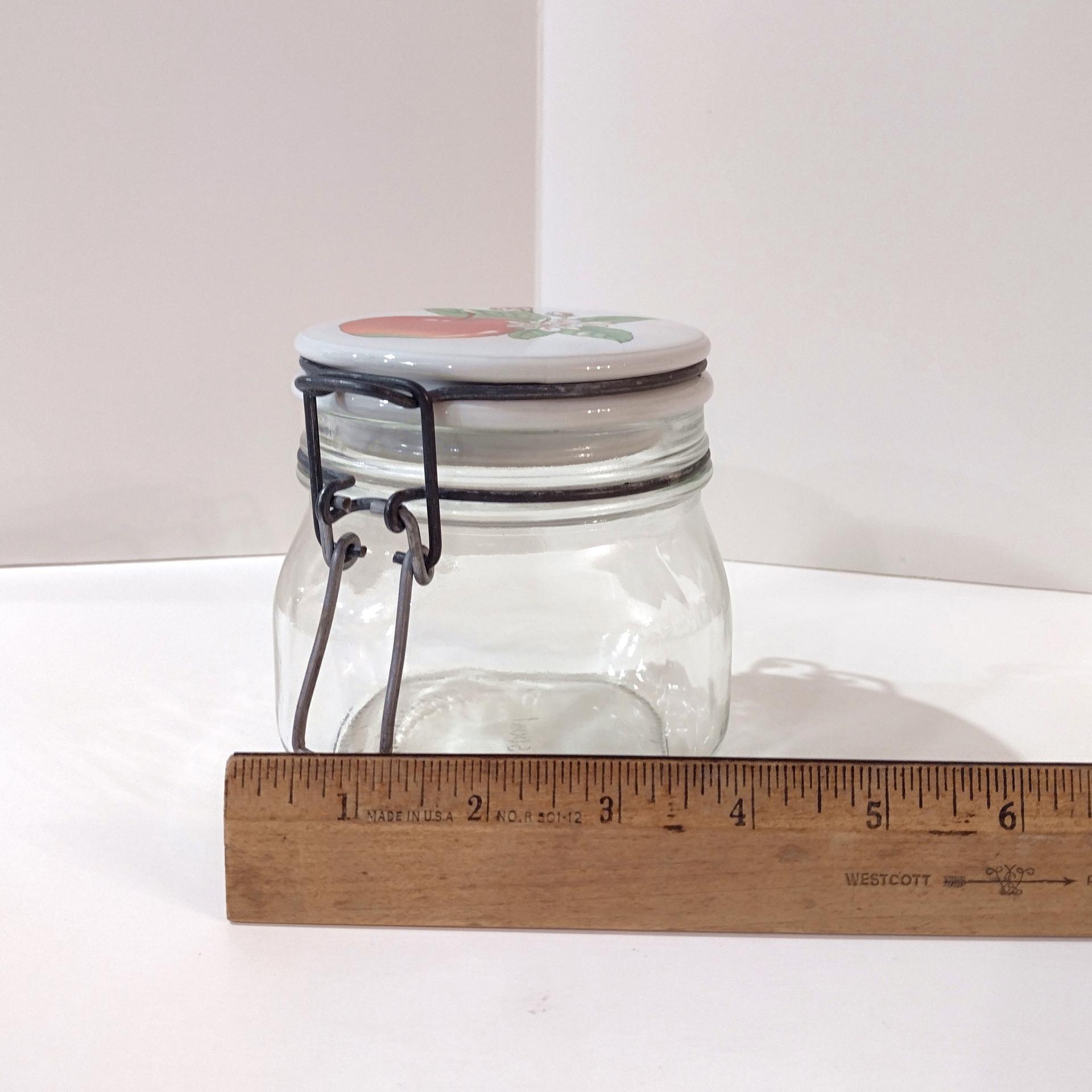 Vintage Ravenhead Kilner Mason Jar with Ceramic Apple Design Lid and Clamp, 20 Ounce Glass Airtight Storage Container