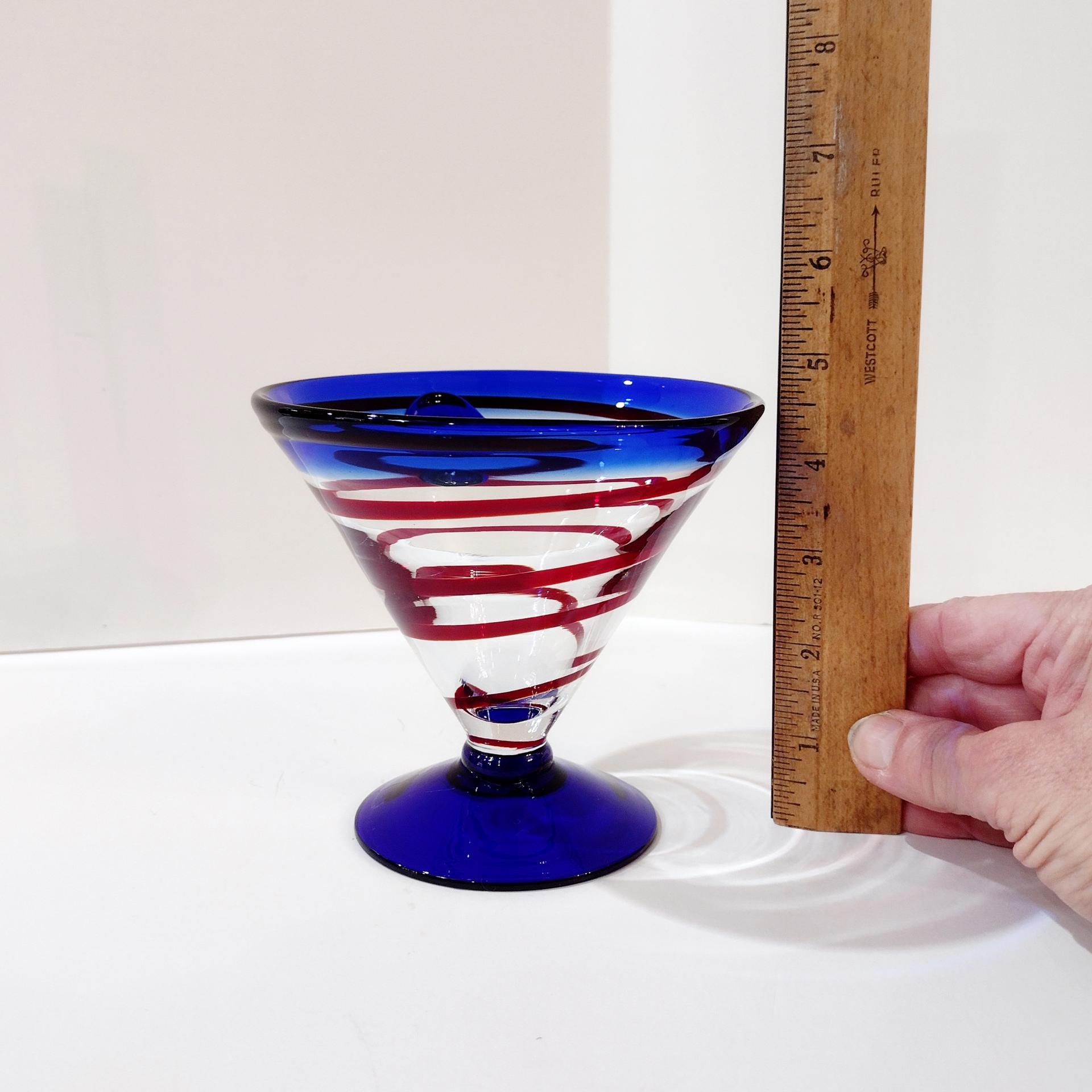 Vintage Hand Blown Kosta Boda Royal Caribbean Martini / Margarita Glass, Blue Red, and Clear Swirled Glass