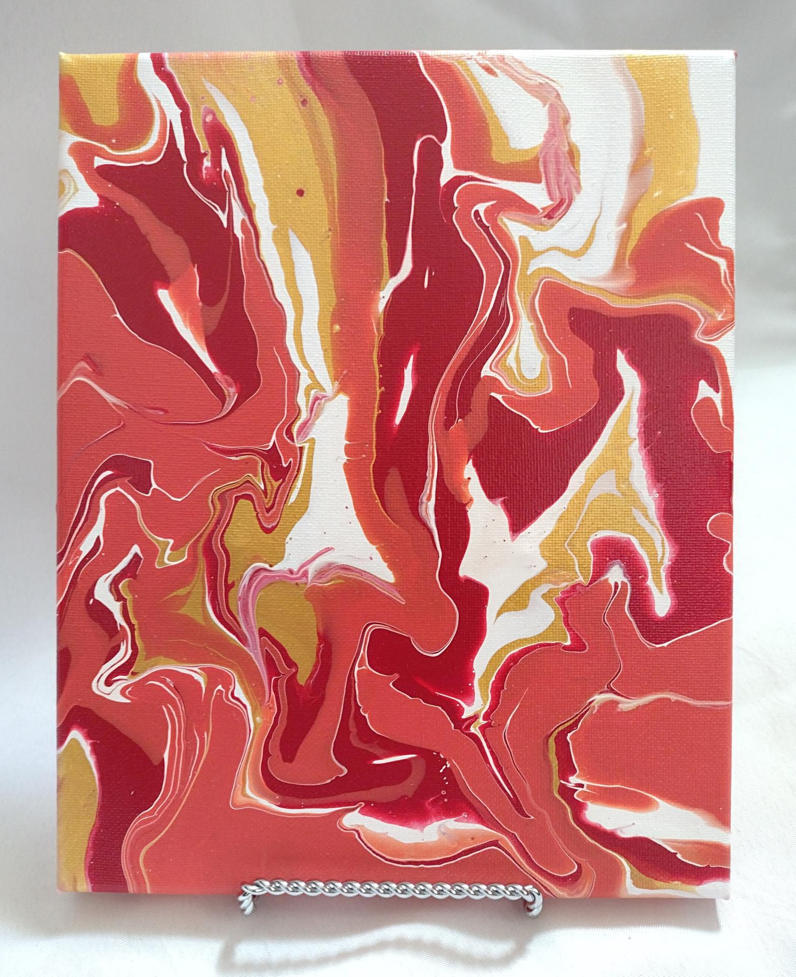 Glowing Lava Abstract Original Acrylic Pour Painting, 8" x 10", Fluid Art Painting