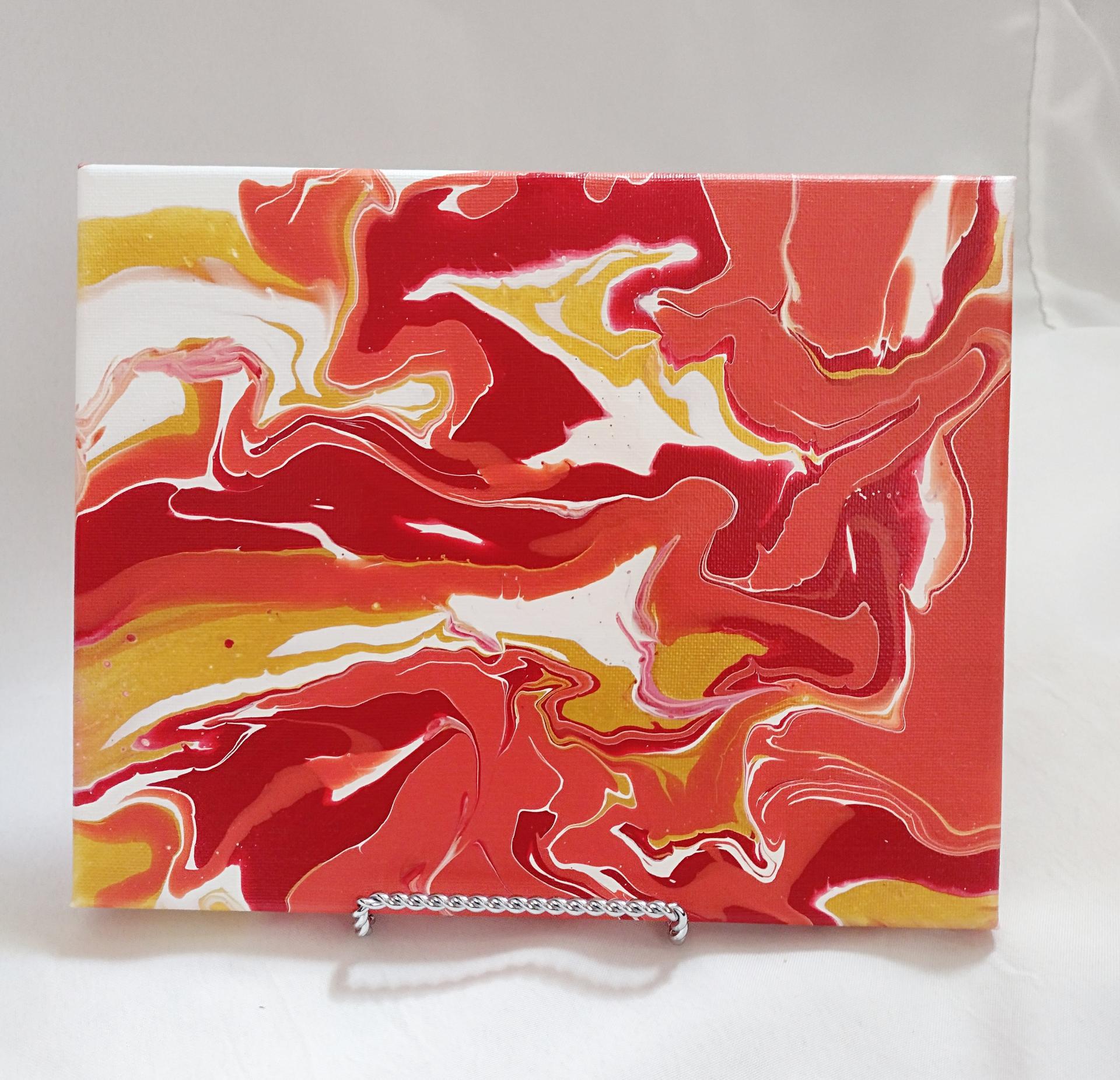 Glowing Lava Abstract Original Acrylic Pour Painting, 8" x 10", Fluid Art Painting