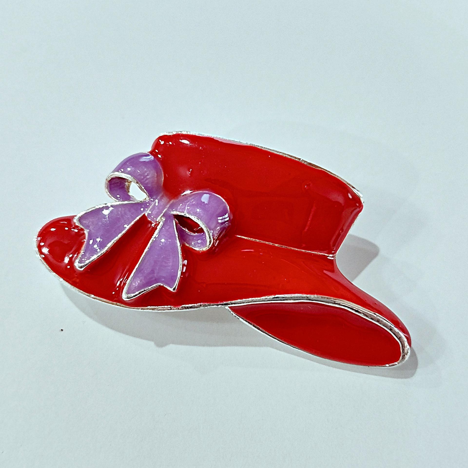 Vintage Red Hat Society Enamel Pin Pendant Charm