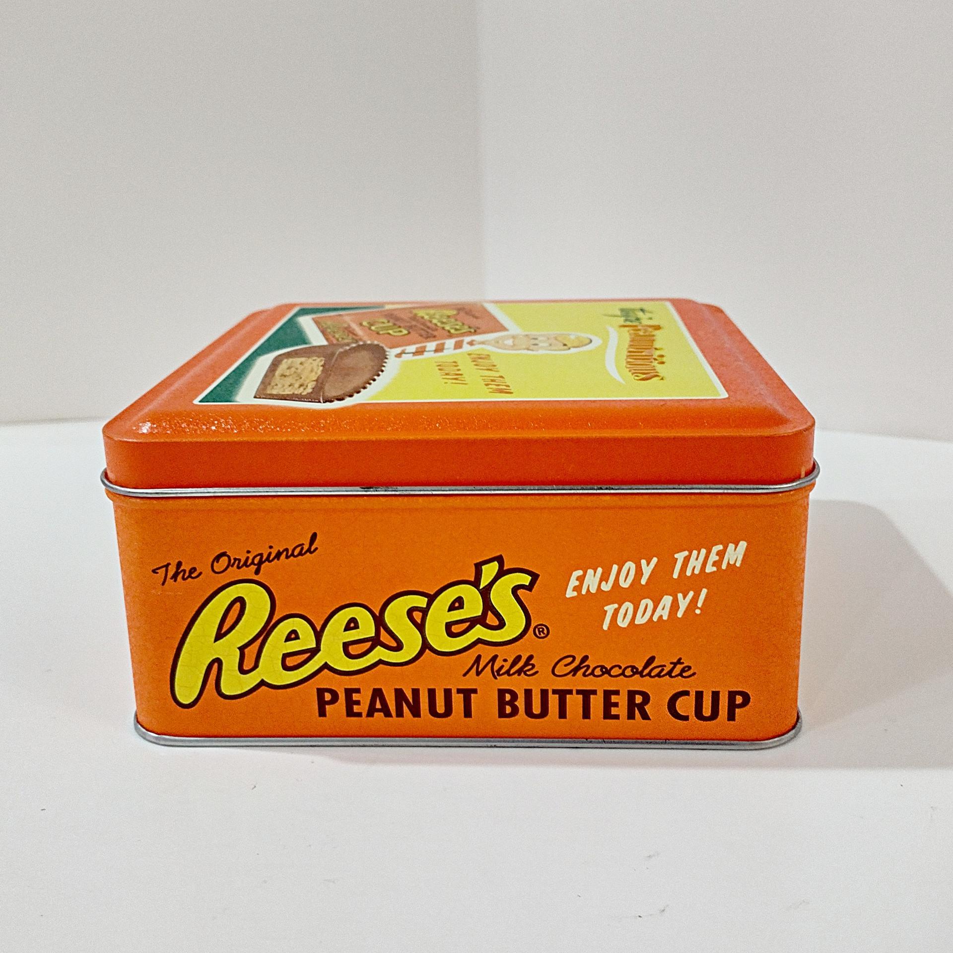 Vintage 1997 Reese's Peanutritious Square Metal Tin Storage Container, Hershey's Millennium Series Canister #3, Reeses Peanut Butter Cup Tin