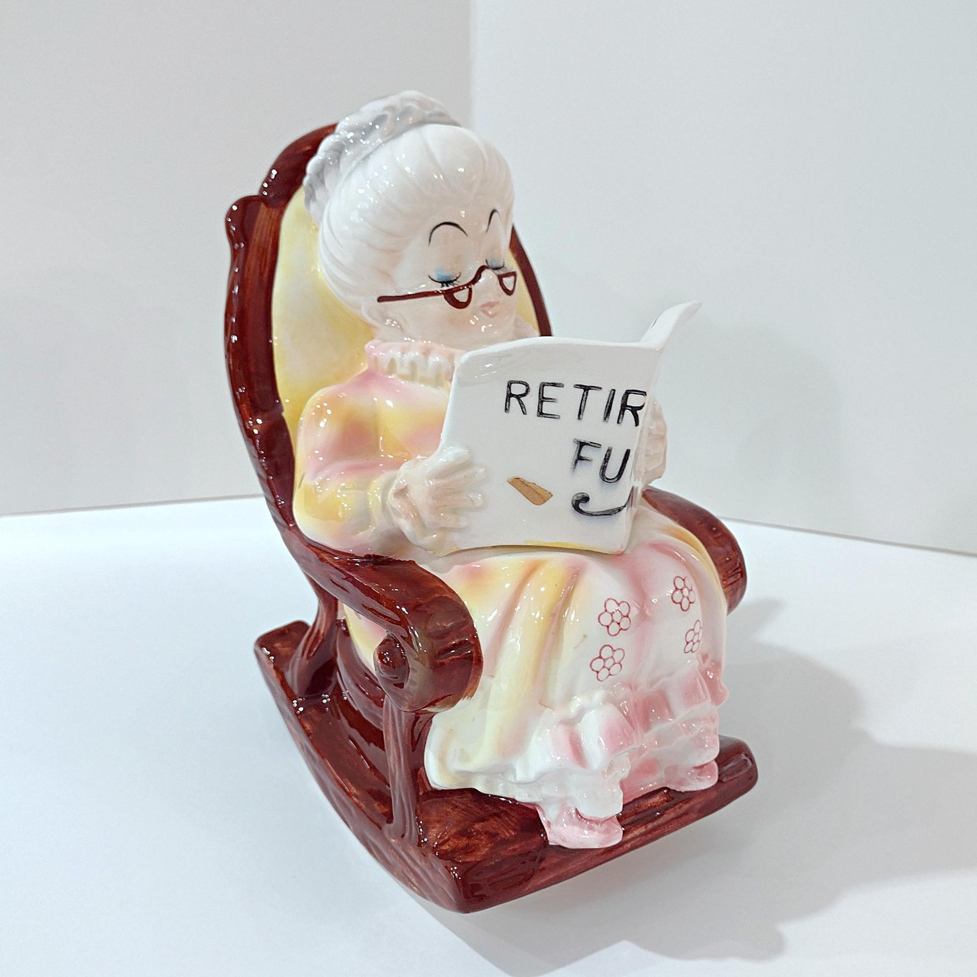 Vintage Lefton Granny Rocking Chair Retirement Fund Ceramic Bank