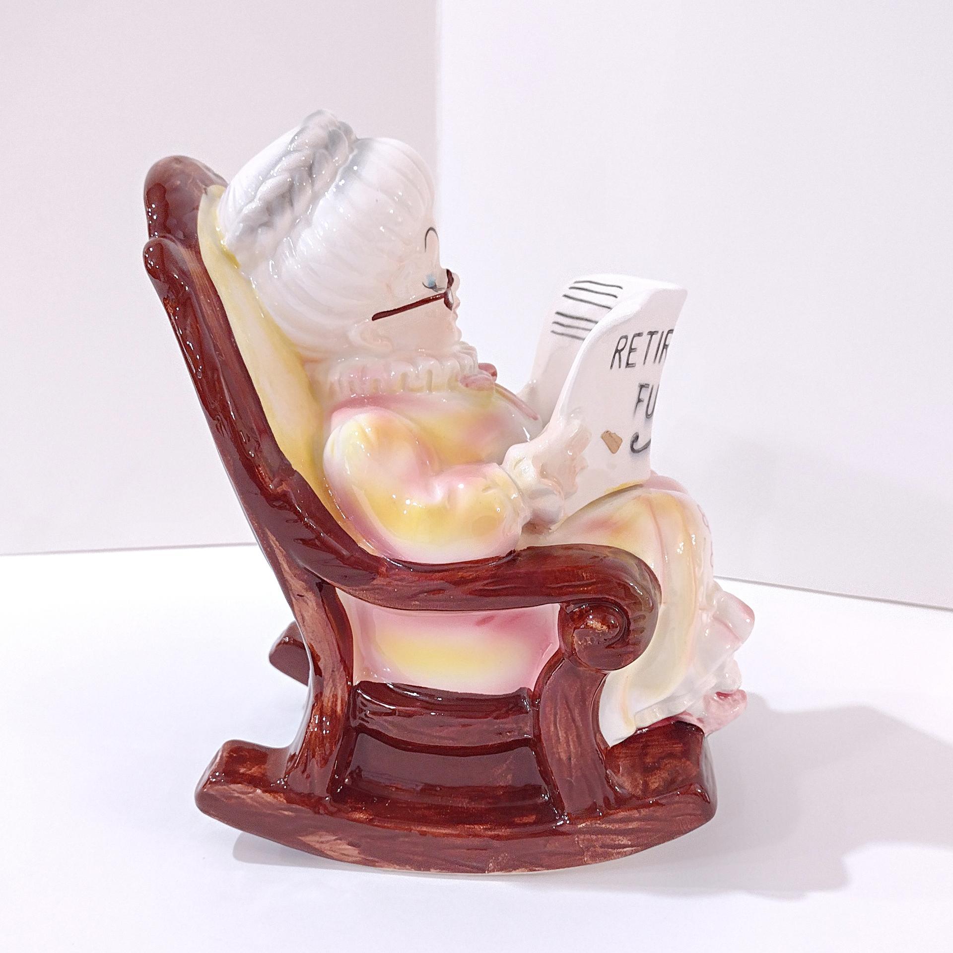 Vintage Lefton Granny Rocking Chair Retirement Fund Ceramic Bank