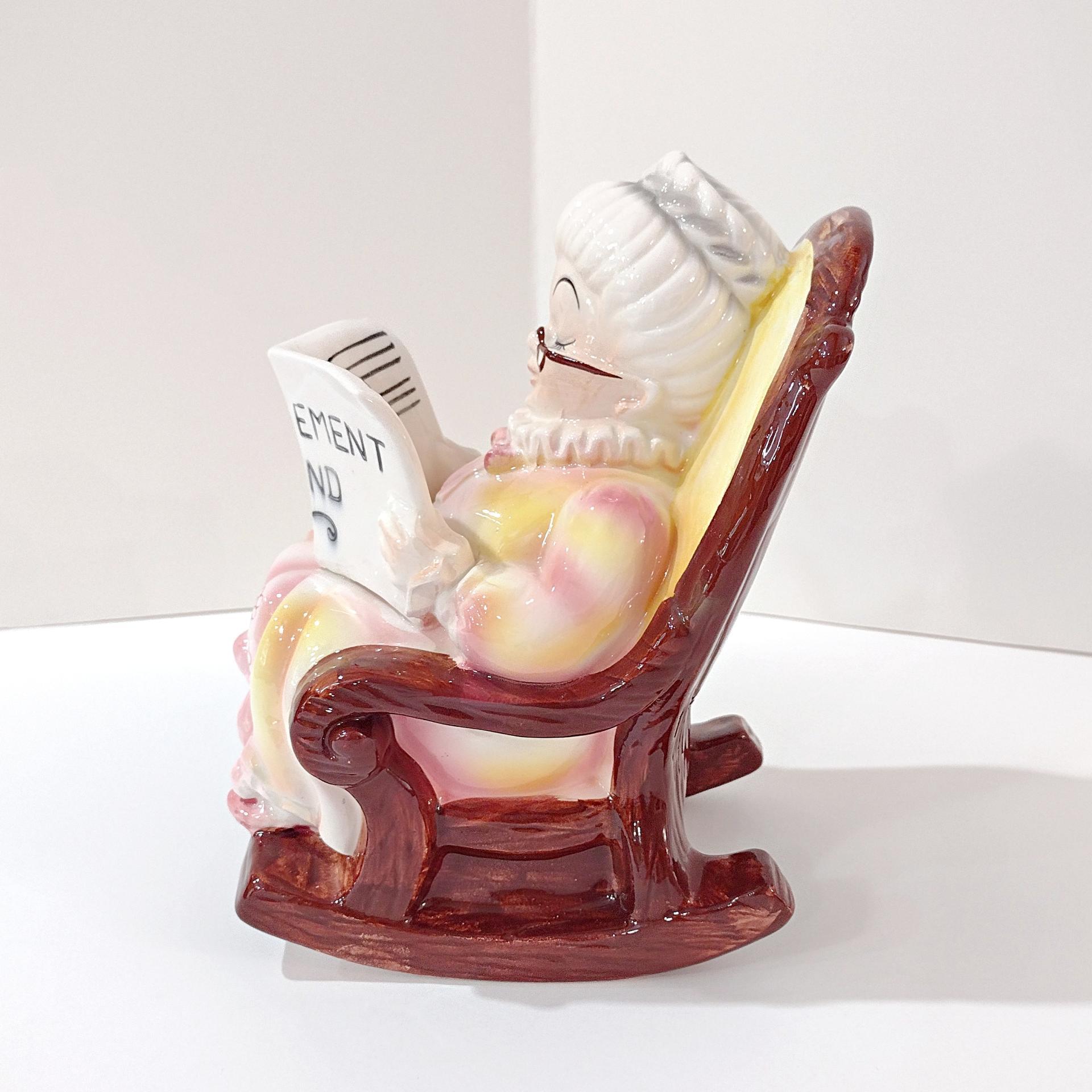 Vintage Lefton Granny Rocking Chair Retirement Fund Ceramic Bank