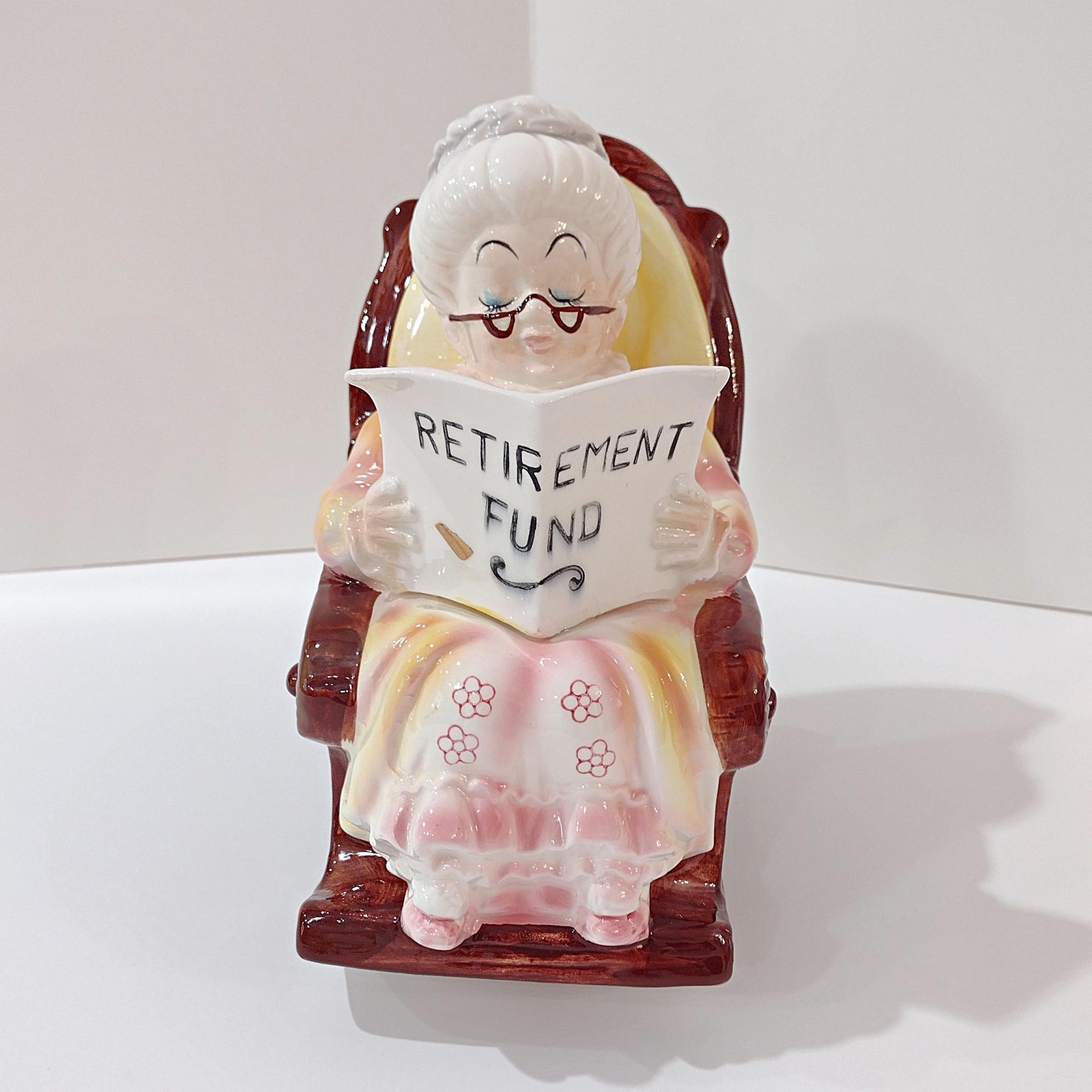 Vintage Lefton Granny Rocking Chair Retirement Fund Ceramic Bank