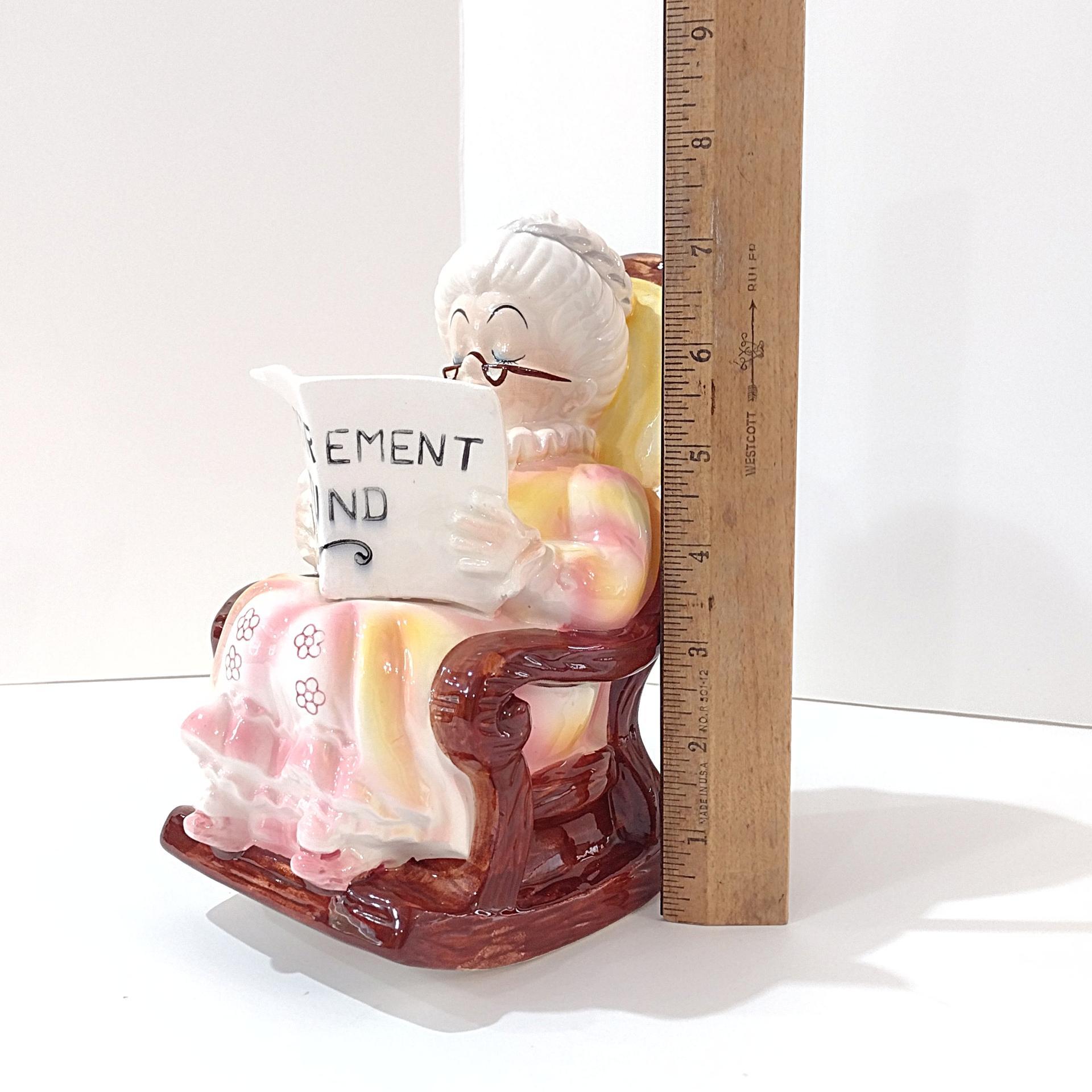 Vintage Lefton Granny Rocking Chair Retirement Fund Ceramic Bank