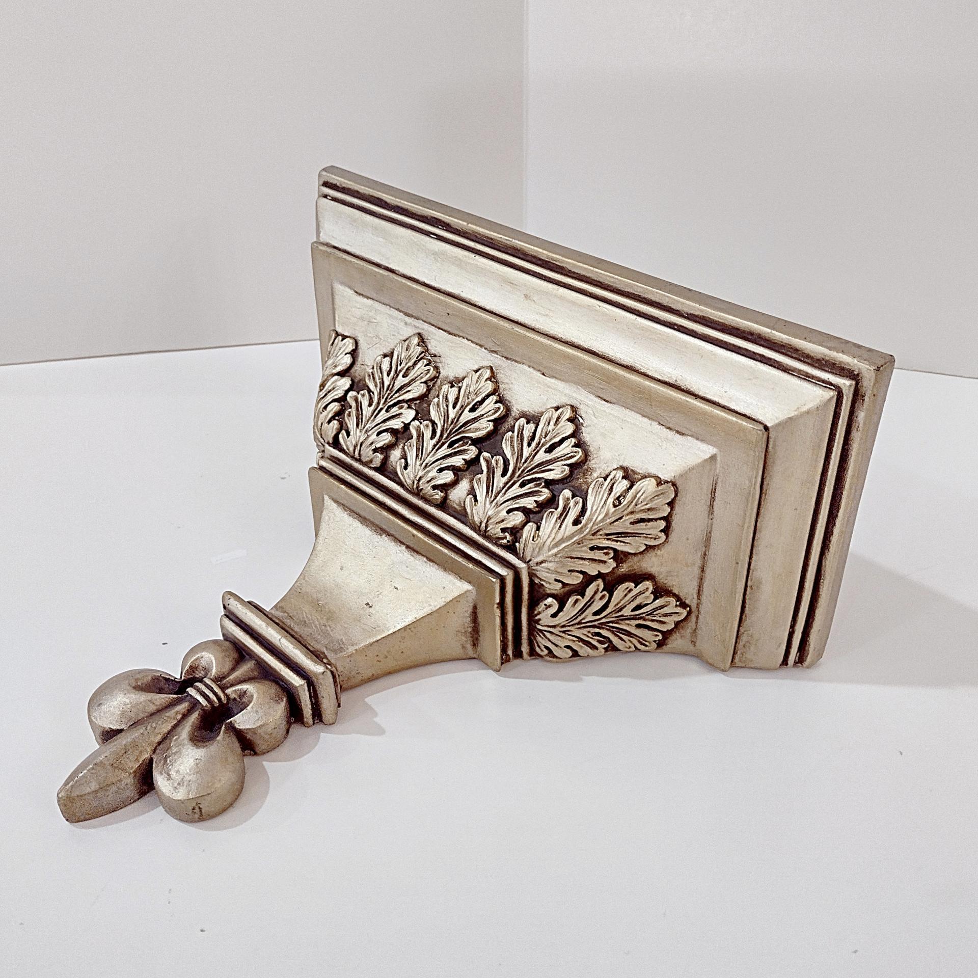 Vintage Gold Toned Distressed Wall Shelf with Leaf Design, Roman Greek Style Corbel Floating Shelf