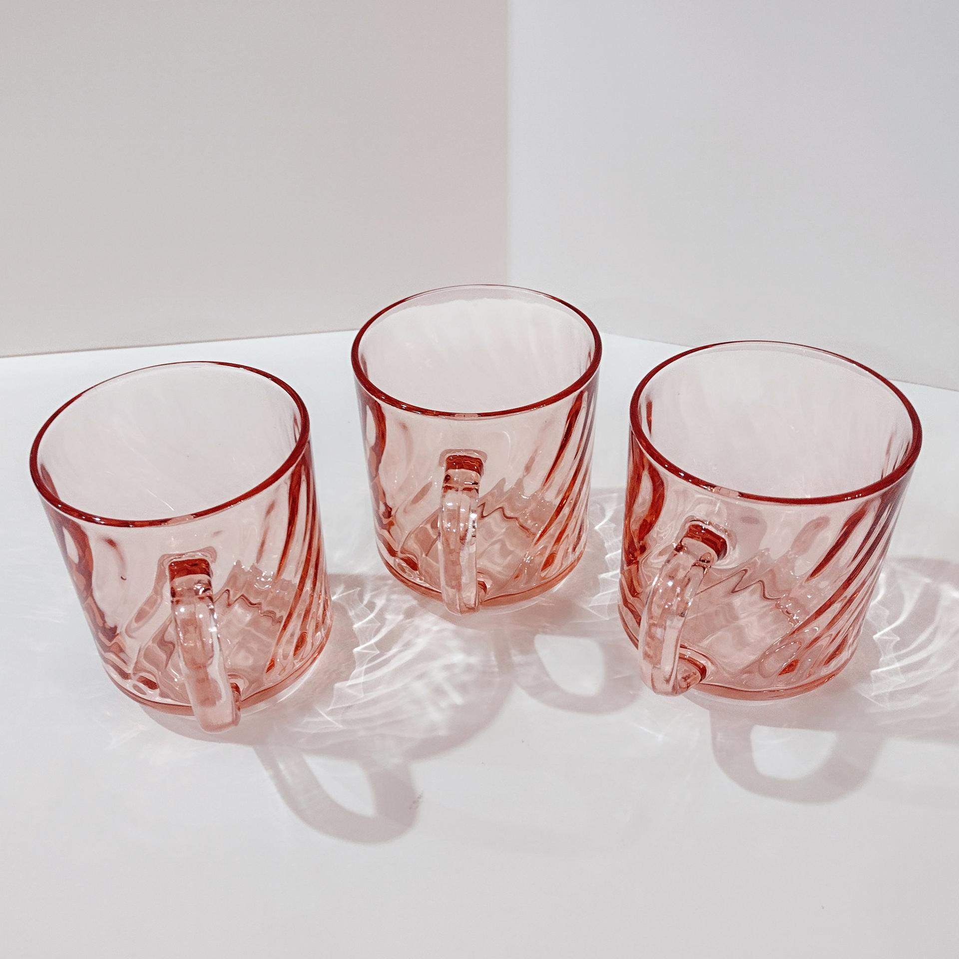 Vintage Arcoroc France Rosaline Pink Swirl Optic Glass Mugs, Set of Three
