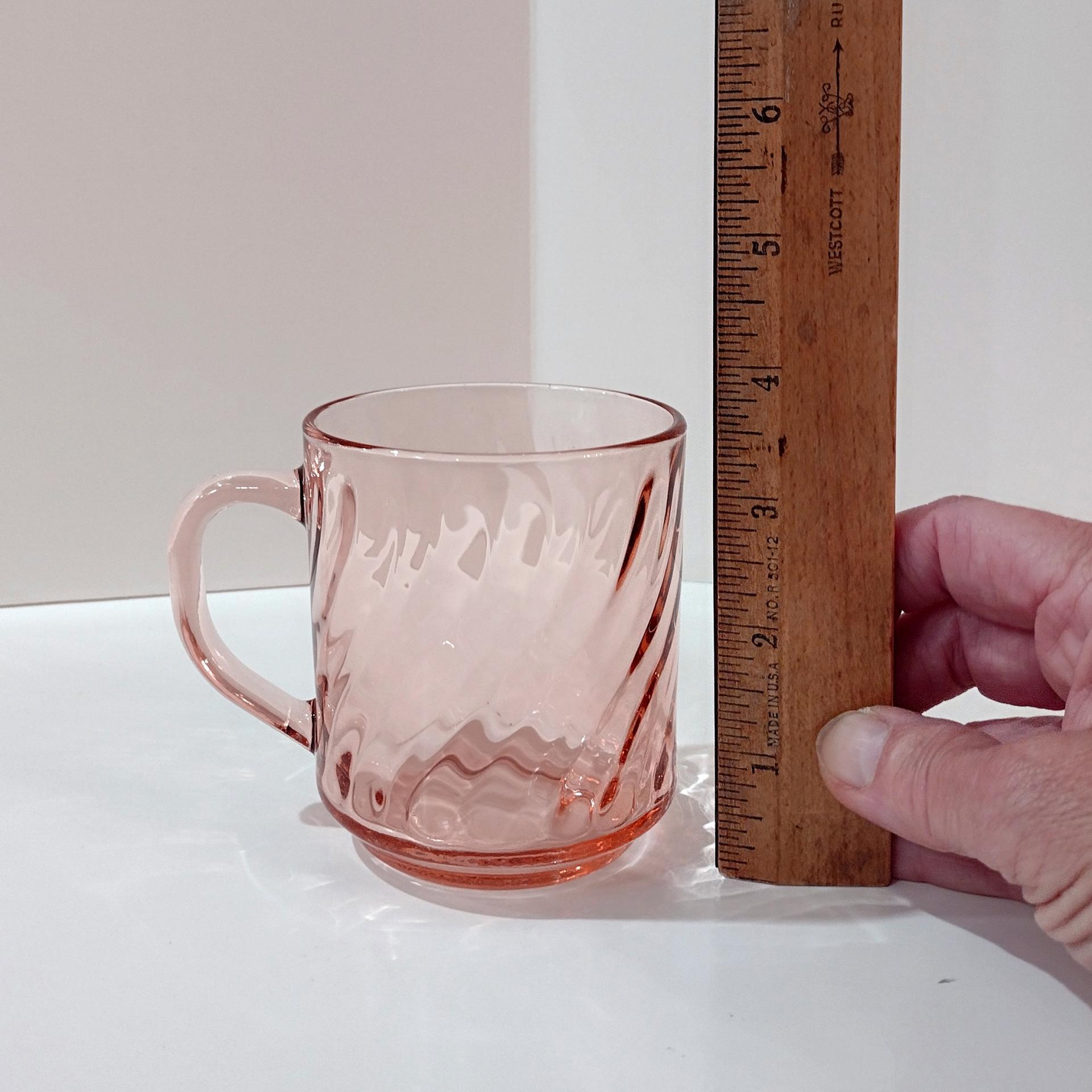 Vintage Arcoroc France Rosaline Pink Swirl Optic Glass Mugs, Set of Three