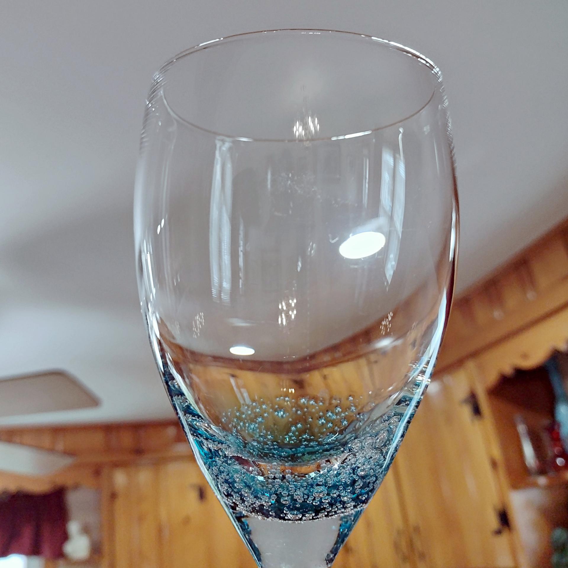 Vintage Roscher Teal Blue Bubble Wine Glasses, Set of Two