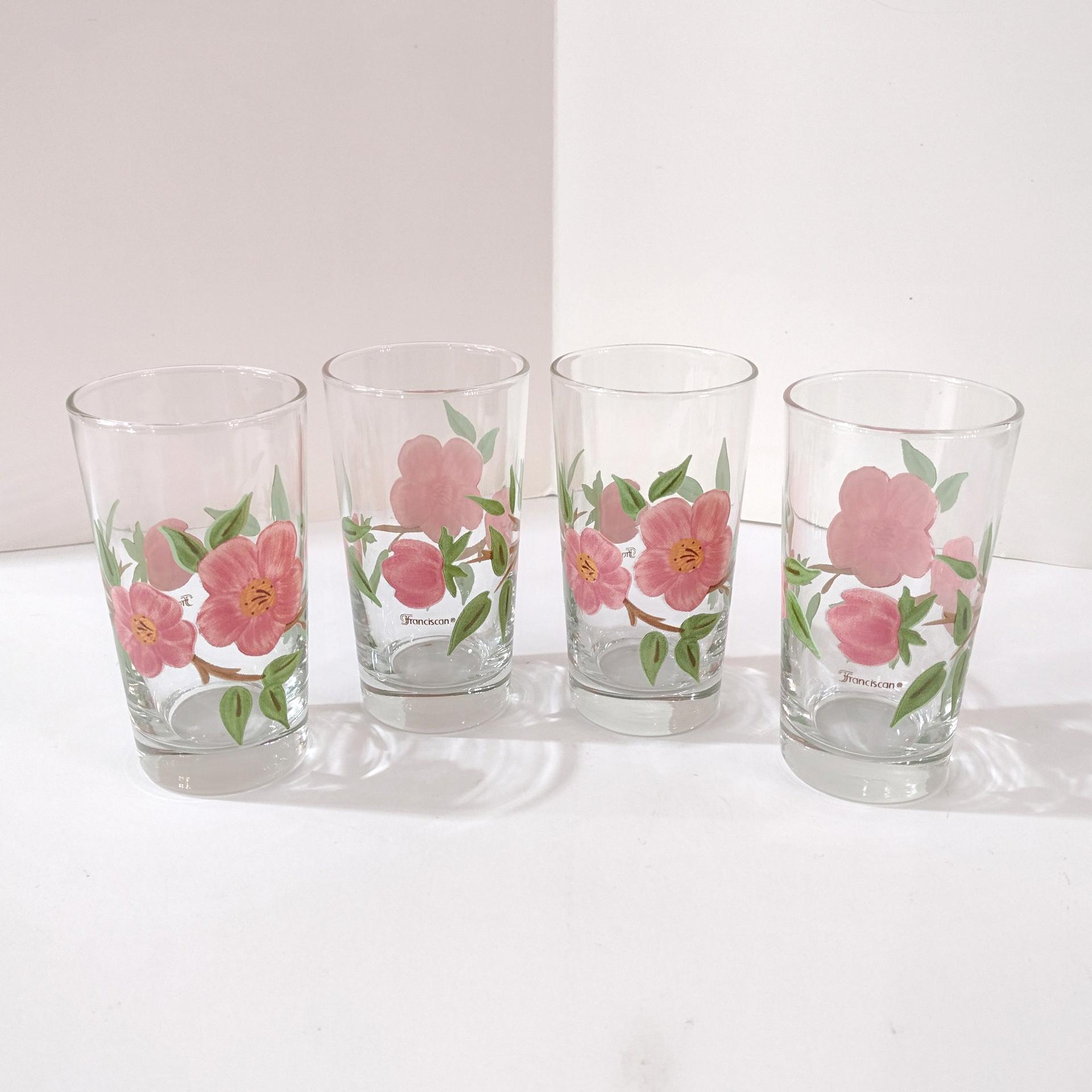 Vintage Franciscan Desert Rose 8 Ounce Juice Glasses, Set of Four