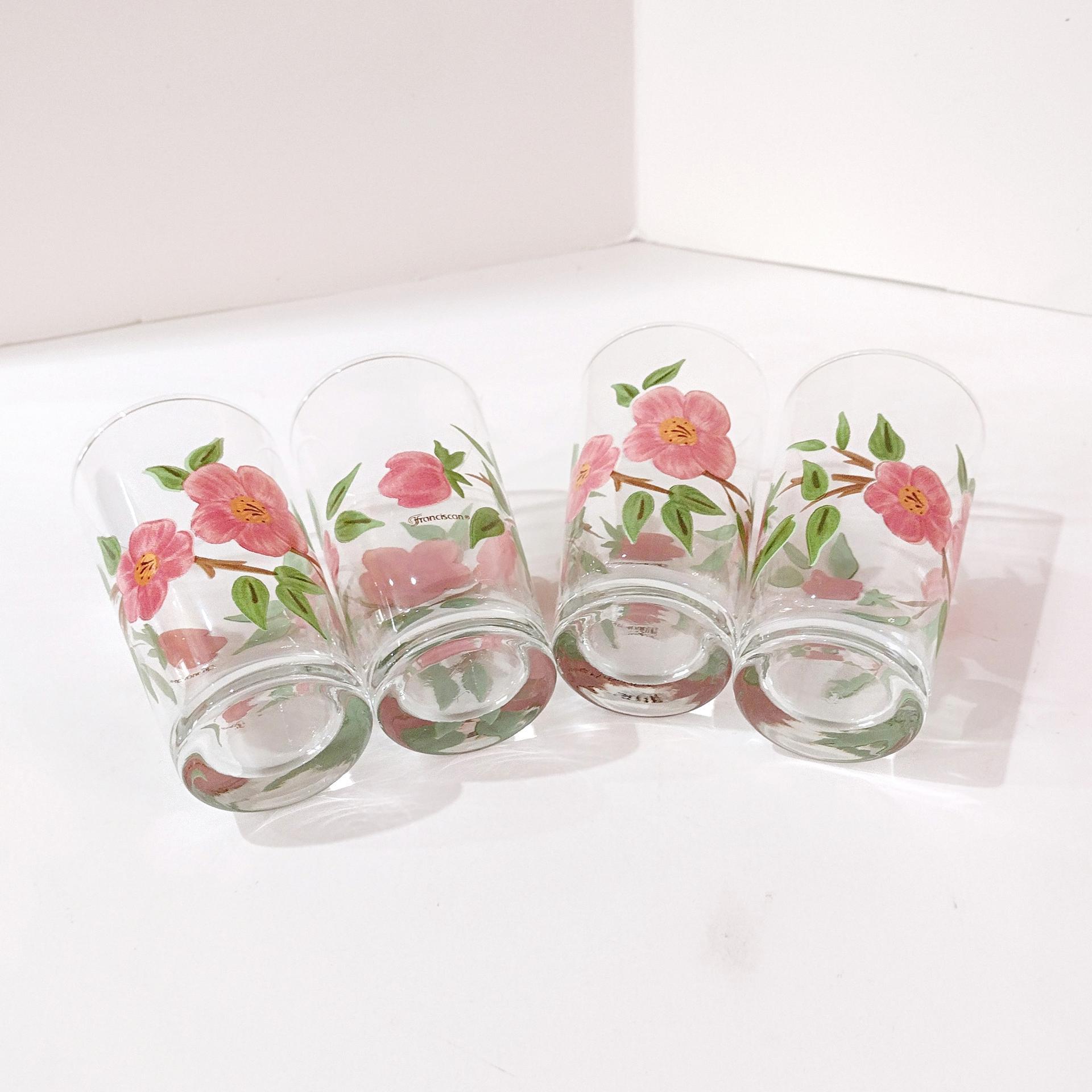 Vintage Franciscan Desert Rose 8 Ounce Juice Glasses, Set of Four