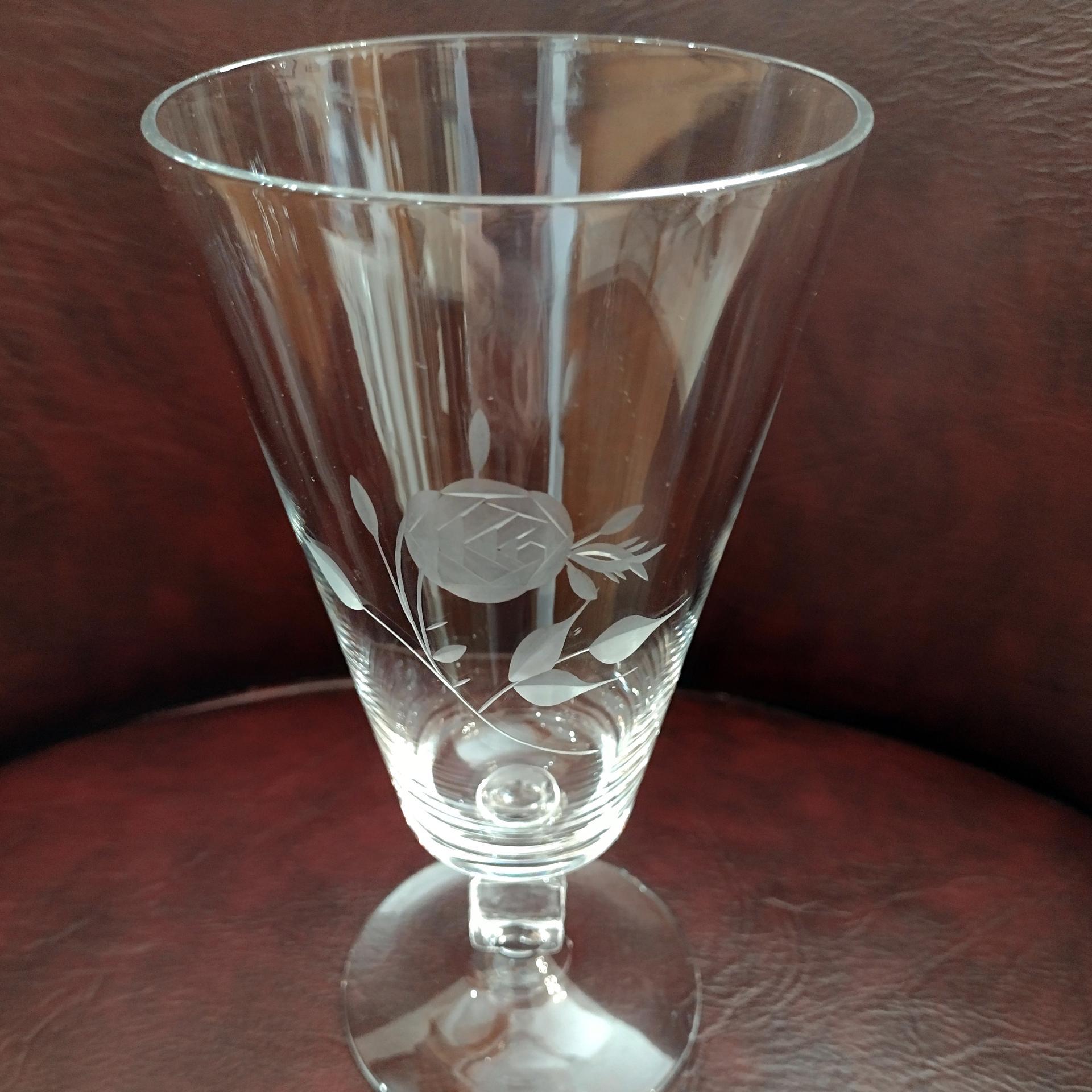Antique American Hostess Manor Rose Crystal Iced Tea Glasses, Set of Two