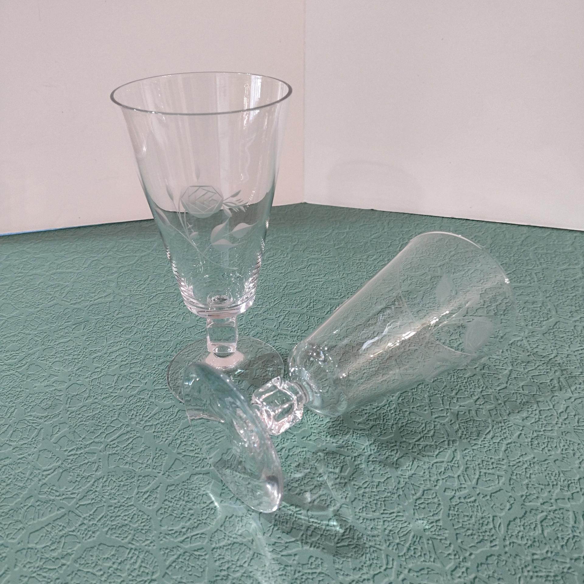 Antique American Hostess Manor Rose Crystal Iced Tea Glasses, Set of Two