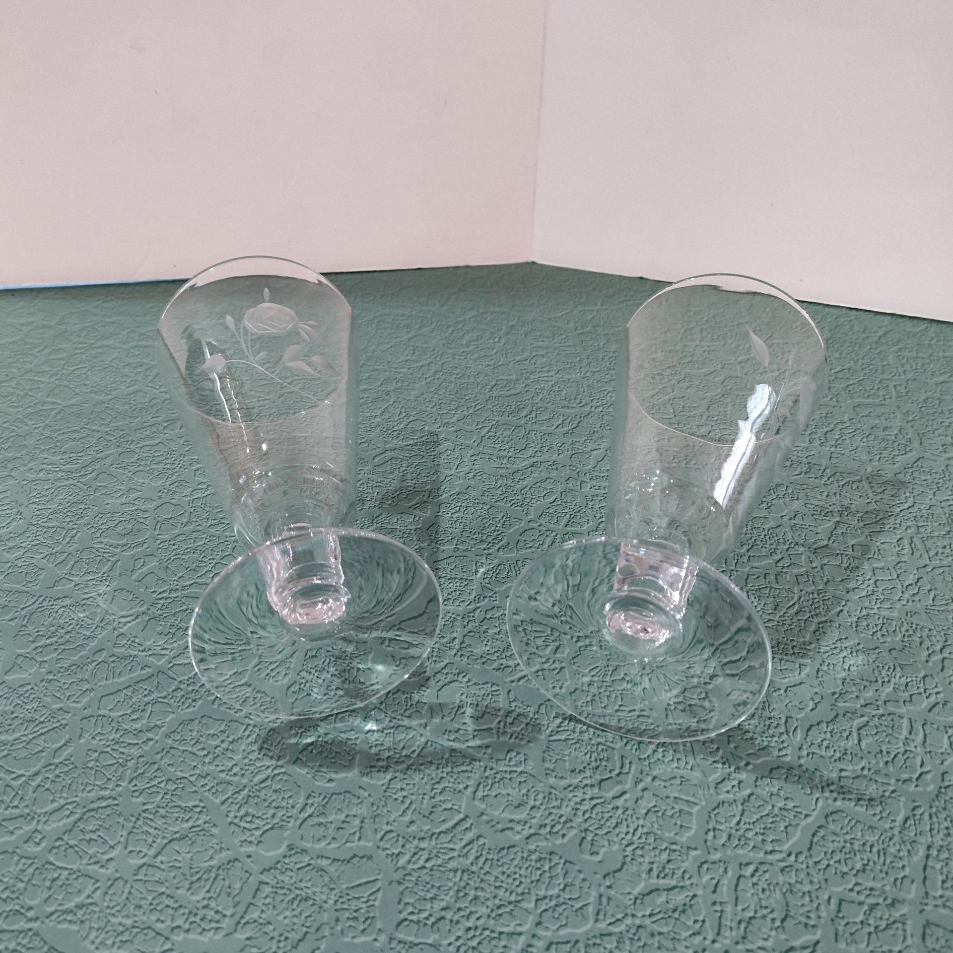 Antique American Hostess Manor Rose Crystal Iced Tea Glasses, Set of Two