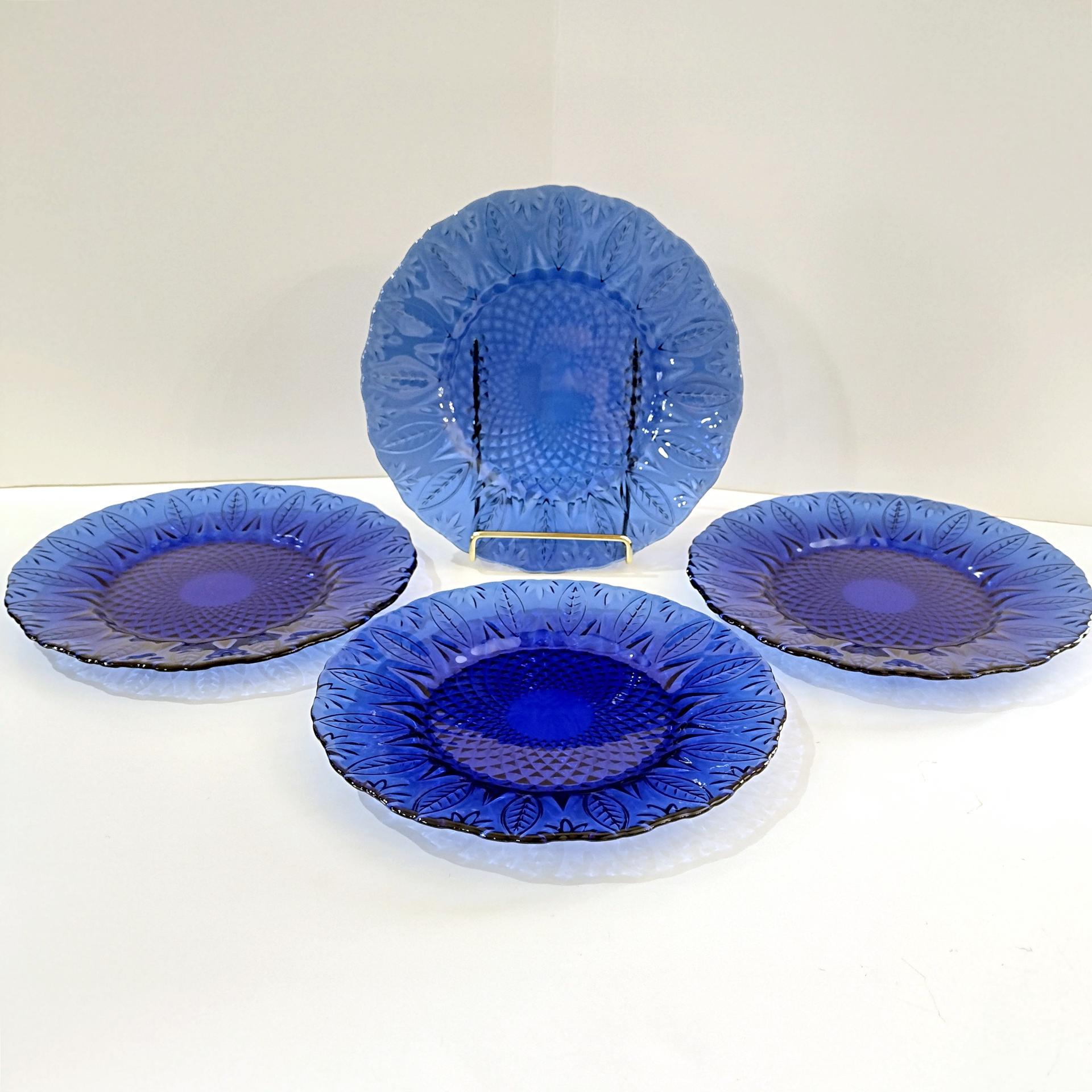 Vintage Arcoroc Avon Royal Sapphire Blue Salad Dessert Appetizer Plates, Set of Four
