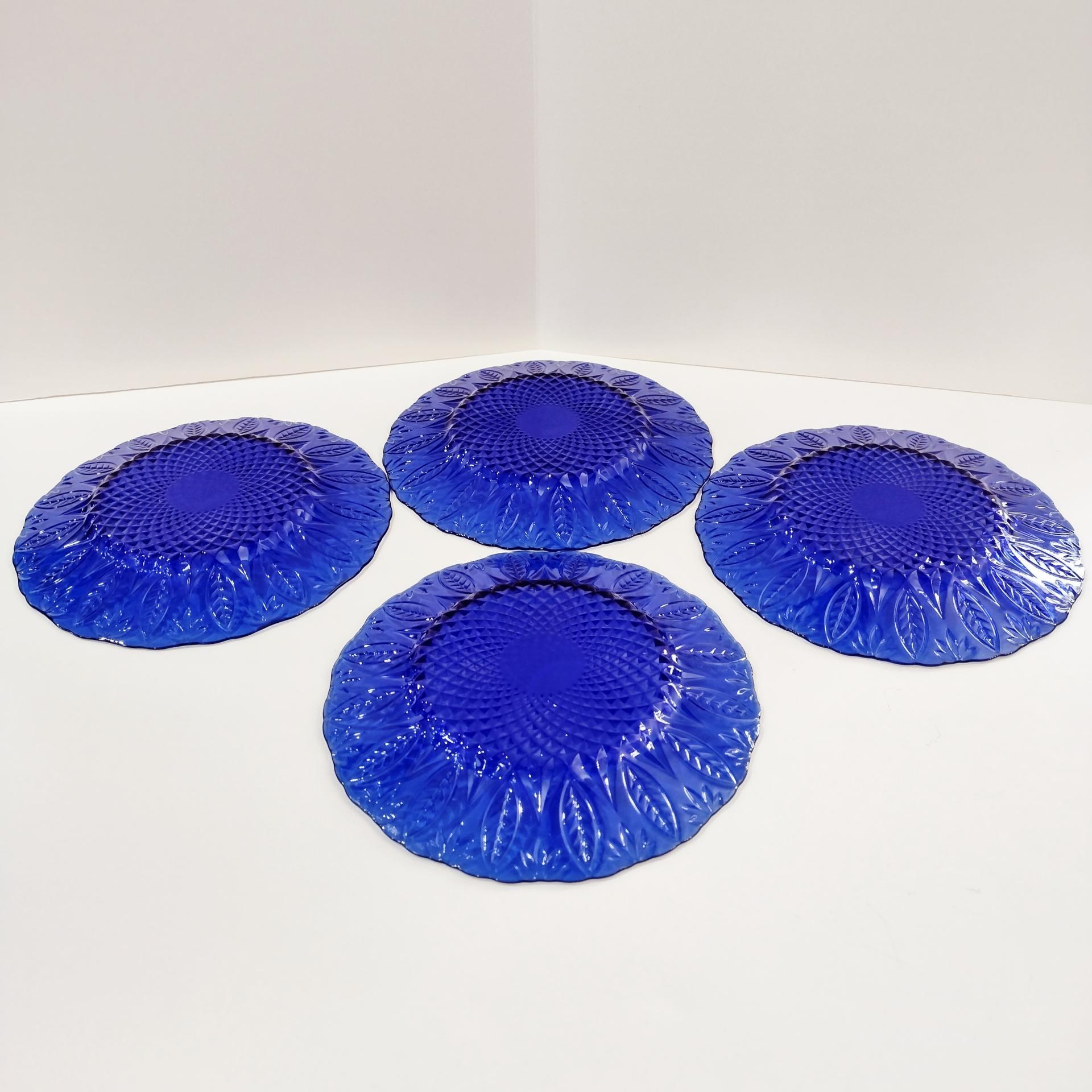 Vintage Arcoroc Avon Royal Sapphire Blue Salad Dessert Appetizer Plates, Set of Four