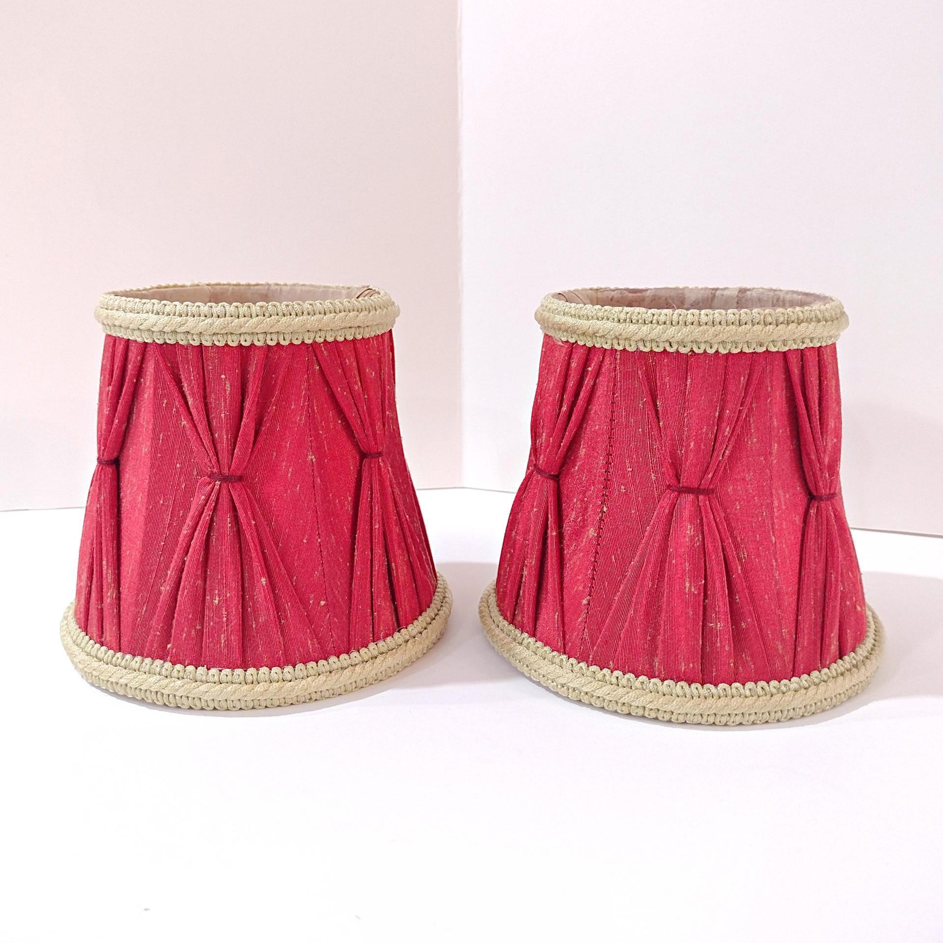 Vintage Red Pinch Pleated Mini Lamp Shade with Tan Brocade Trim
