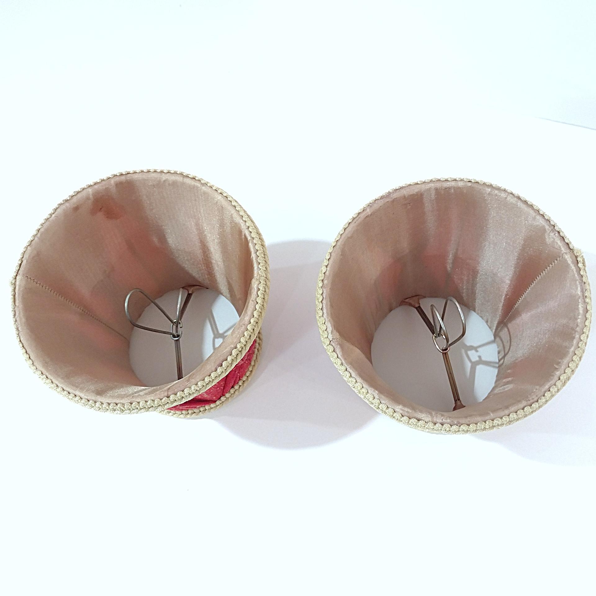 Vintage Red Pinch Pleated Mini Lamp Shade with Tan Brocade Trim