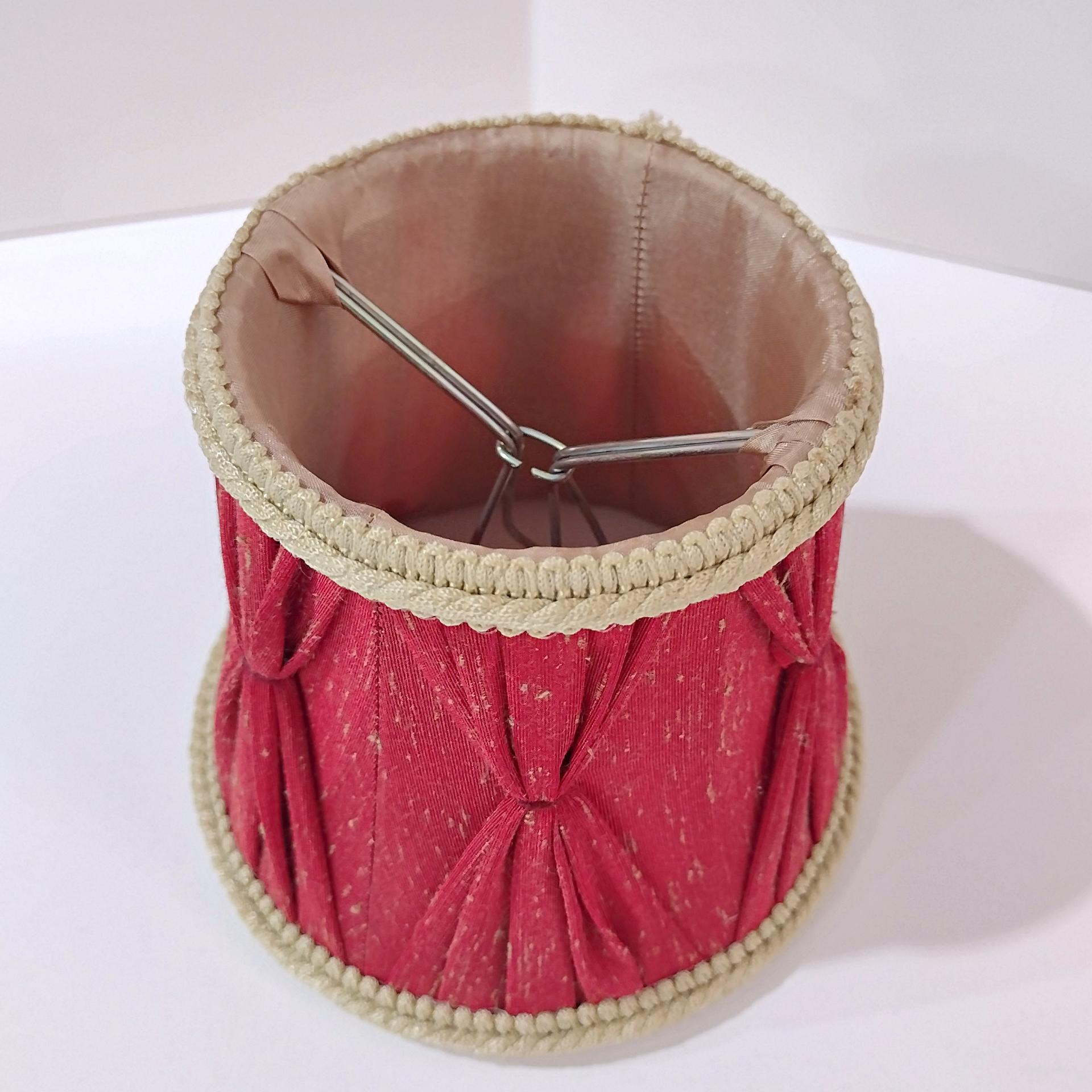 Vintage Red Pinch Pleated Mini Lamp Shade with Tan Brocade Trim