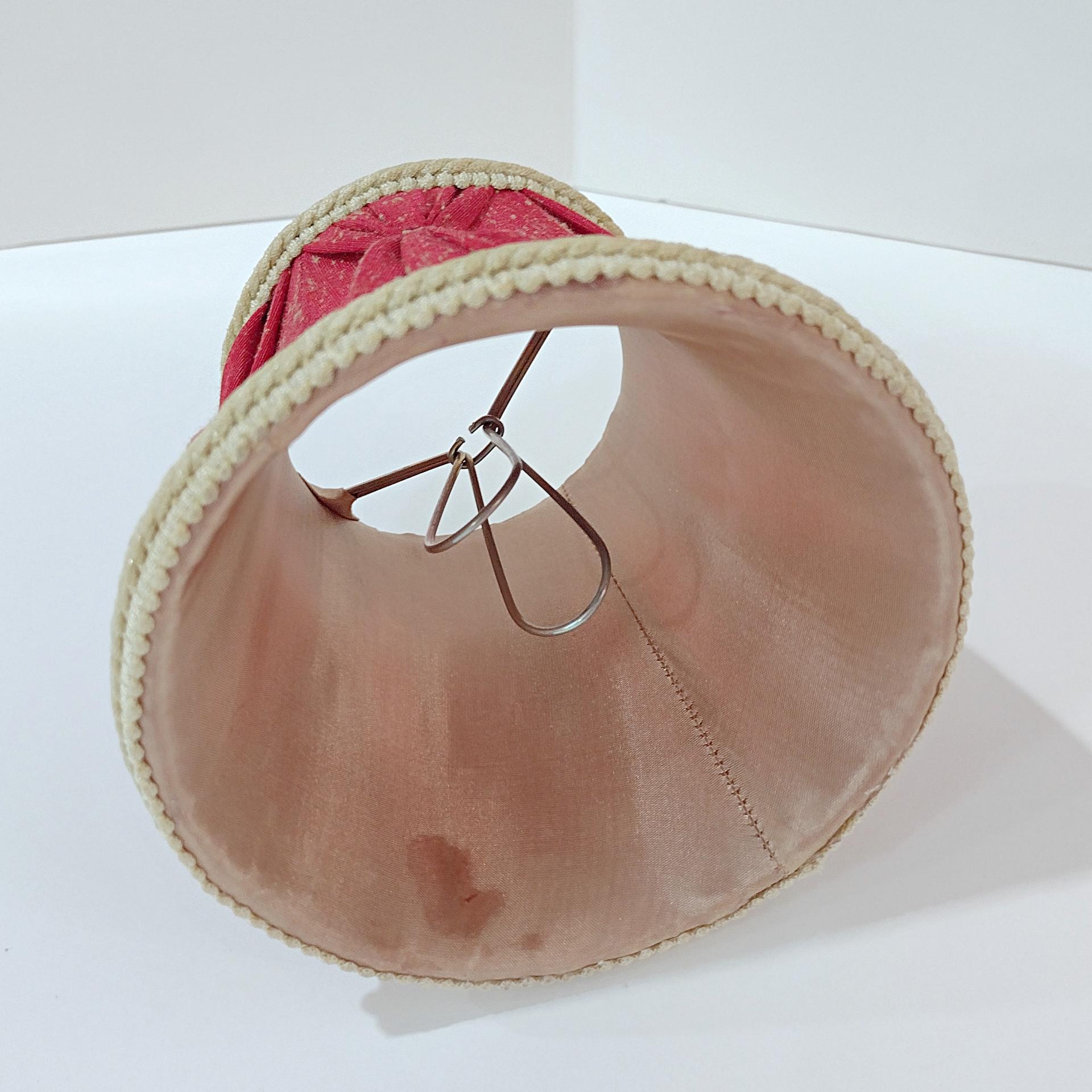 Vintage Red Pinch Pleated Mini Lamp Shade with Tan Brocade Trim