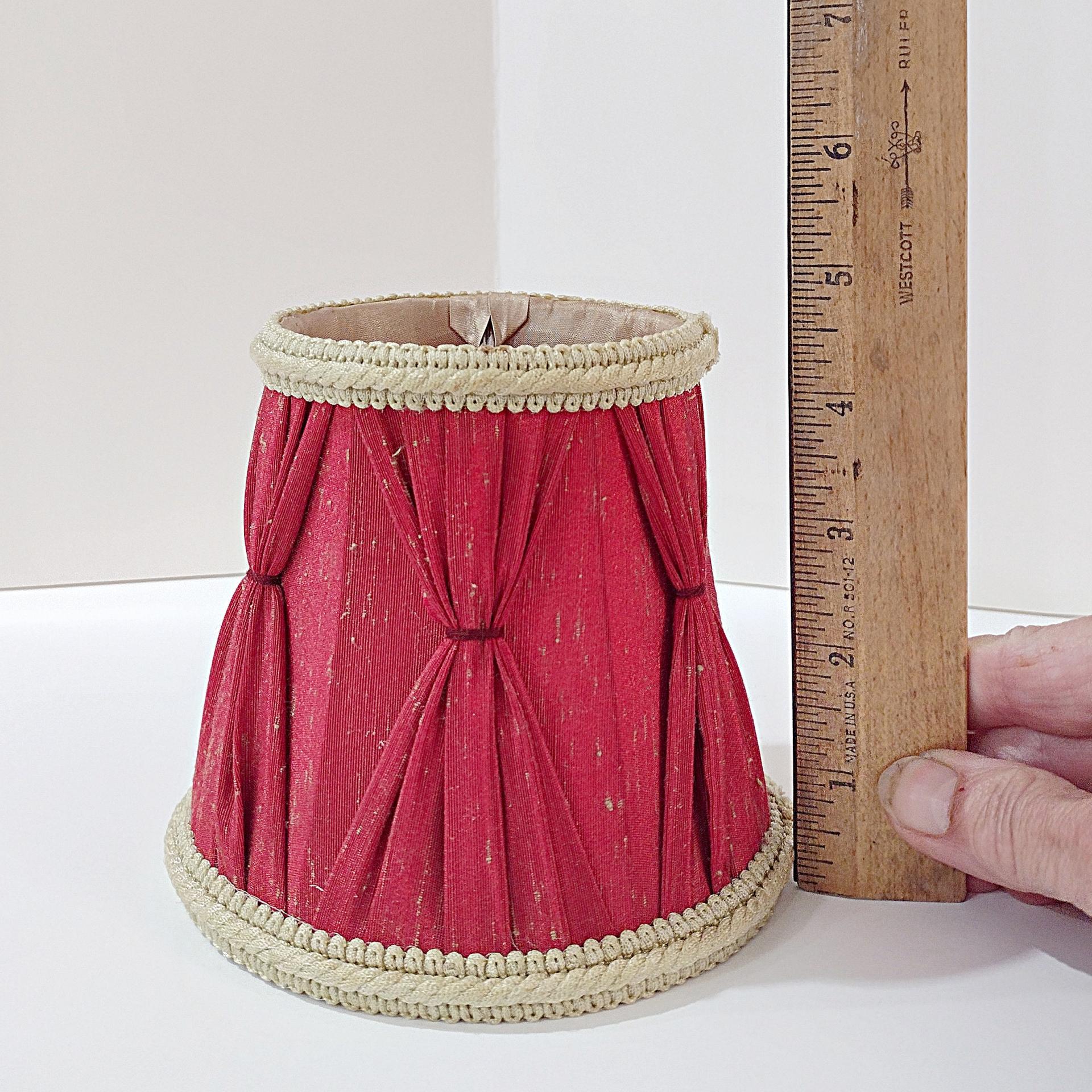 Vintage Red Pinch Pleated Mini Lamp Shade with Tan Brocade Trim