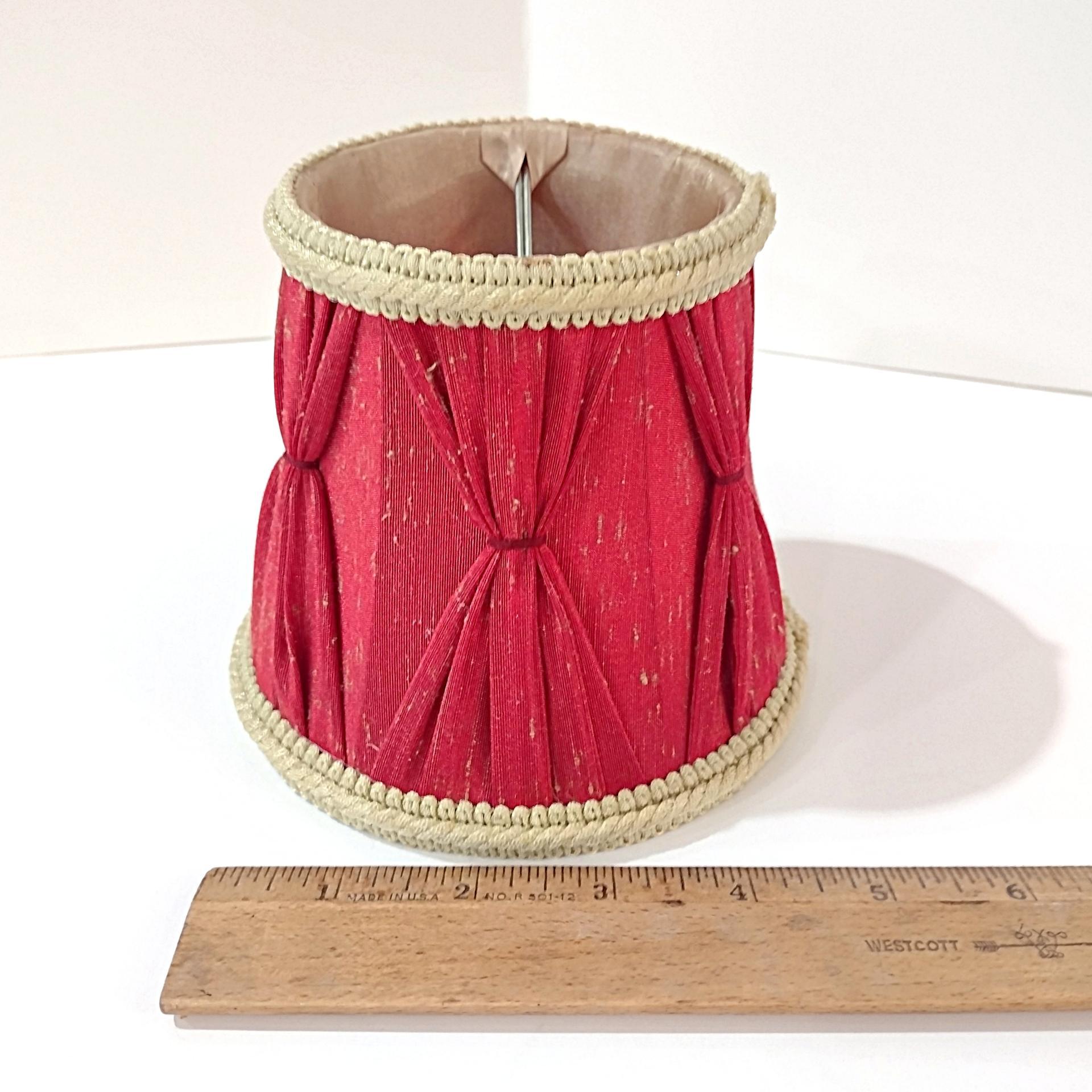 Vintage Red Pinch Pleated Mini Lamp Shade with Tan Brocade Trim