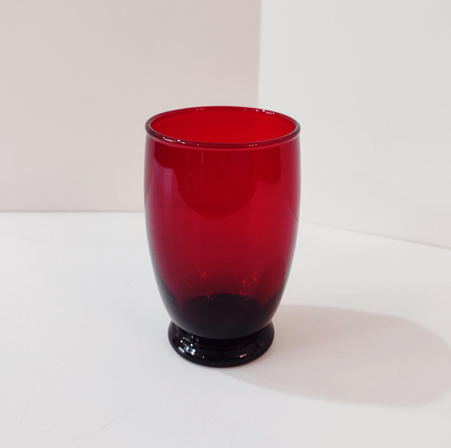 Vintage Anchor Hocking Footed Baltic Ruby Red 12 Ounce Water Goblets, Tumbler Glasses, Set of Four