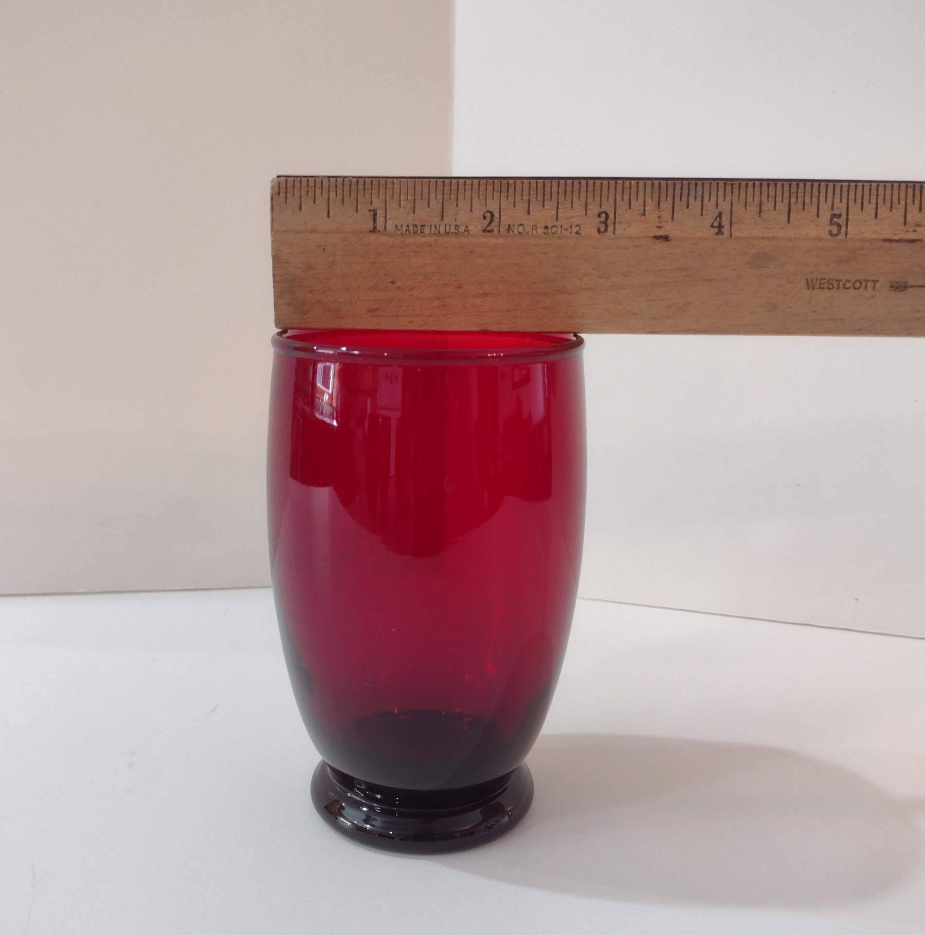 Vintage Anchor Hocking Footed Baltic Ruby Red 12 Ounce Water Goblets, Tumbler Glasses, Set of Four