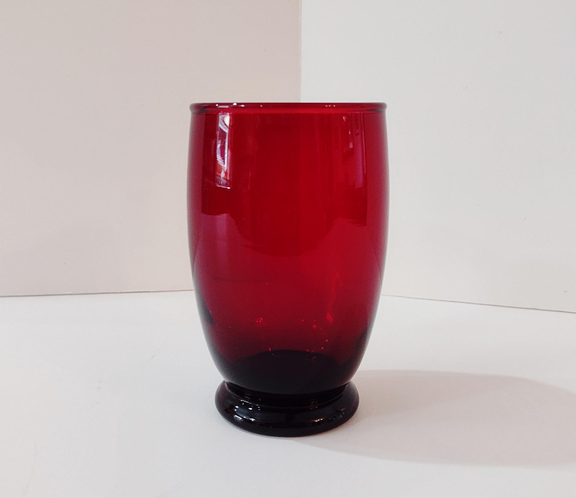 Vintage Anchor Hocking Footed Baltic Ruby Red 12 Ounce Water Goblets, Tumbler Glasses, Set of Four