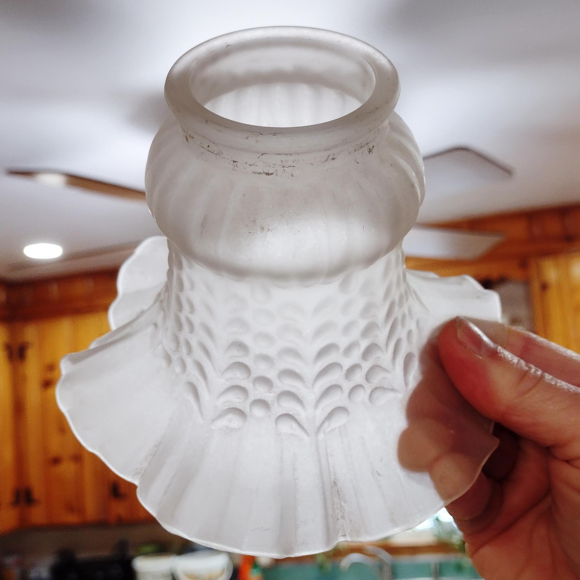 Vintage Frosted Glass Ruffled Tulip Light Shade, Flower Shaped Replacement Shade