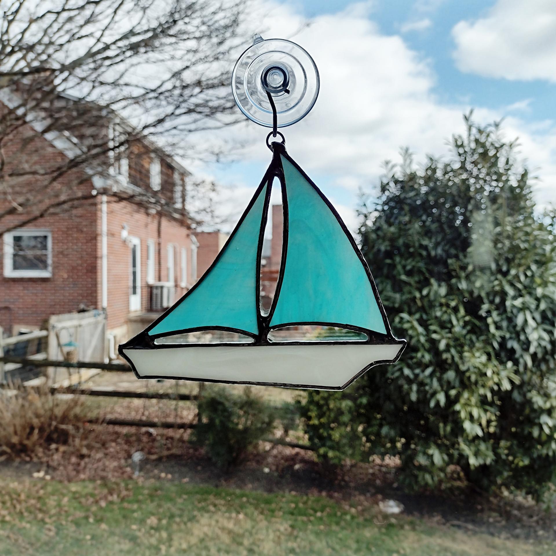 Stained Glass Sailboat Suncatcher, Custom Colors Available 