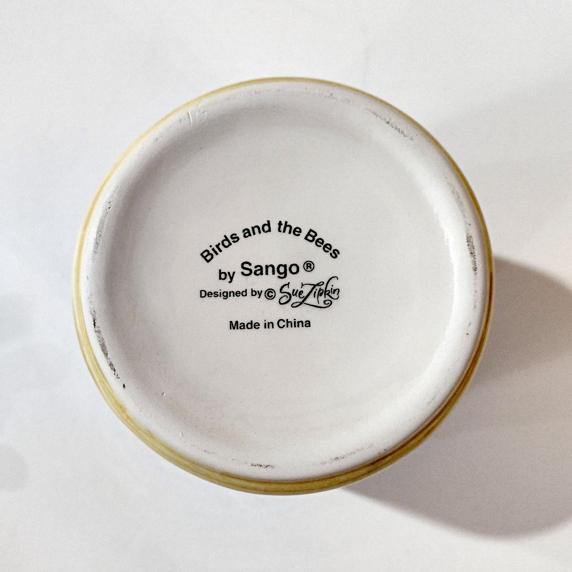 Vintage Sango Birds and the Bees Ceramic Canister, Pink Bird Lid