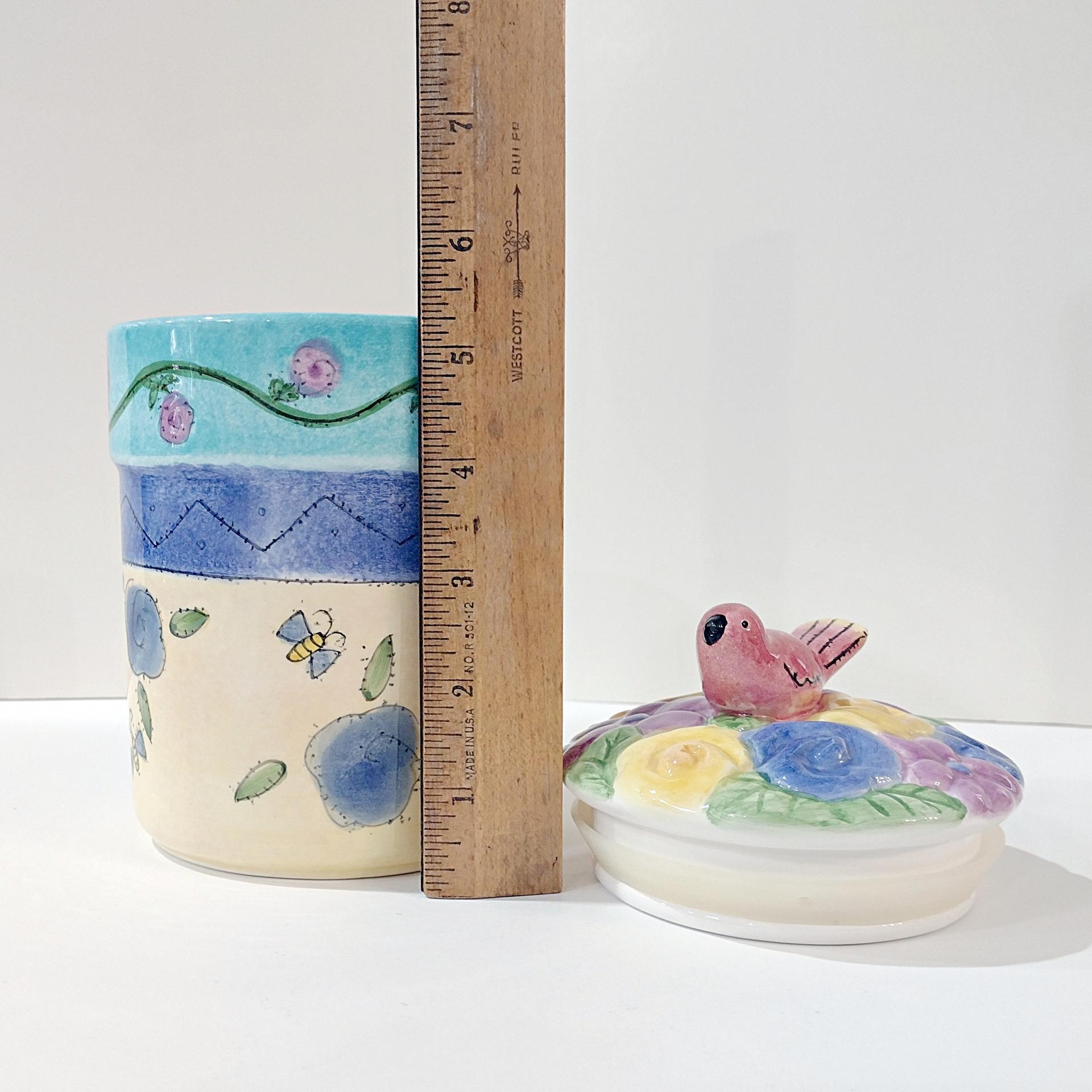 Vintage Sango Birds and the Bees Ceramic Canister, Pink Bird Lid